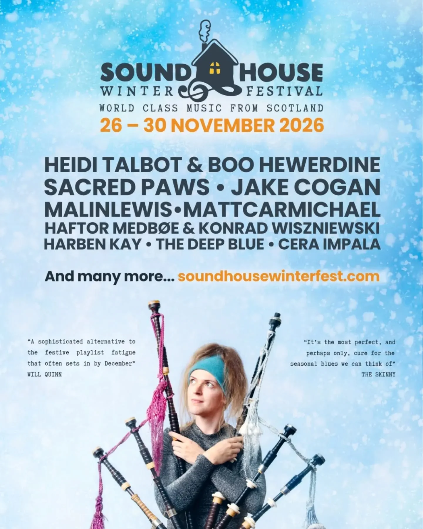 Soundhouse Winter Festival FULL👏PROGRAMME👏LAUNCH 👏 And poster reveal, ft. wonderful @malinlewismusic! Get your toe-tapping shoes out of the dresser, we're returning to @traversetheatre from Thu 26 to Mon 30 November with a packed programme ft. the