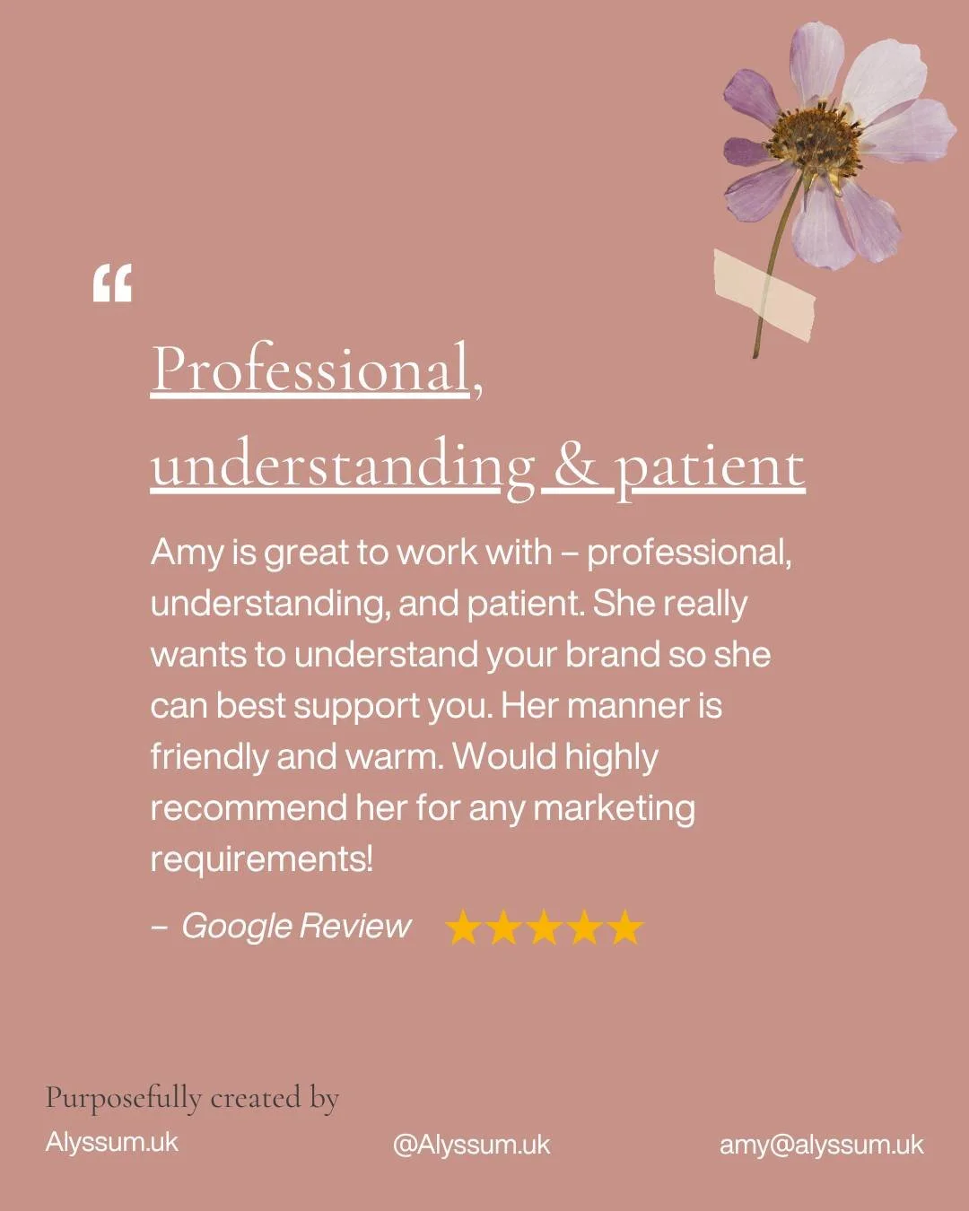 I really love being trusted with my clients' brands 🤍

To me, marketing is many things. My approach encompasses listening, empathy, and genuinely caring about good quality results.

I work closely with every client to get to heart of what they do be