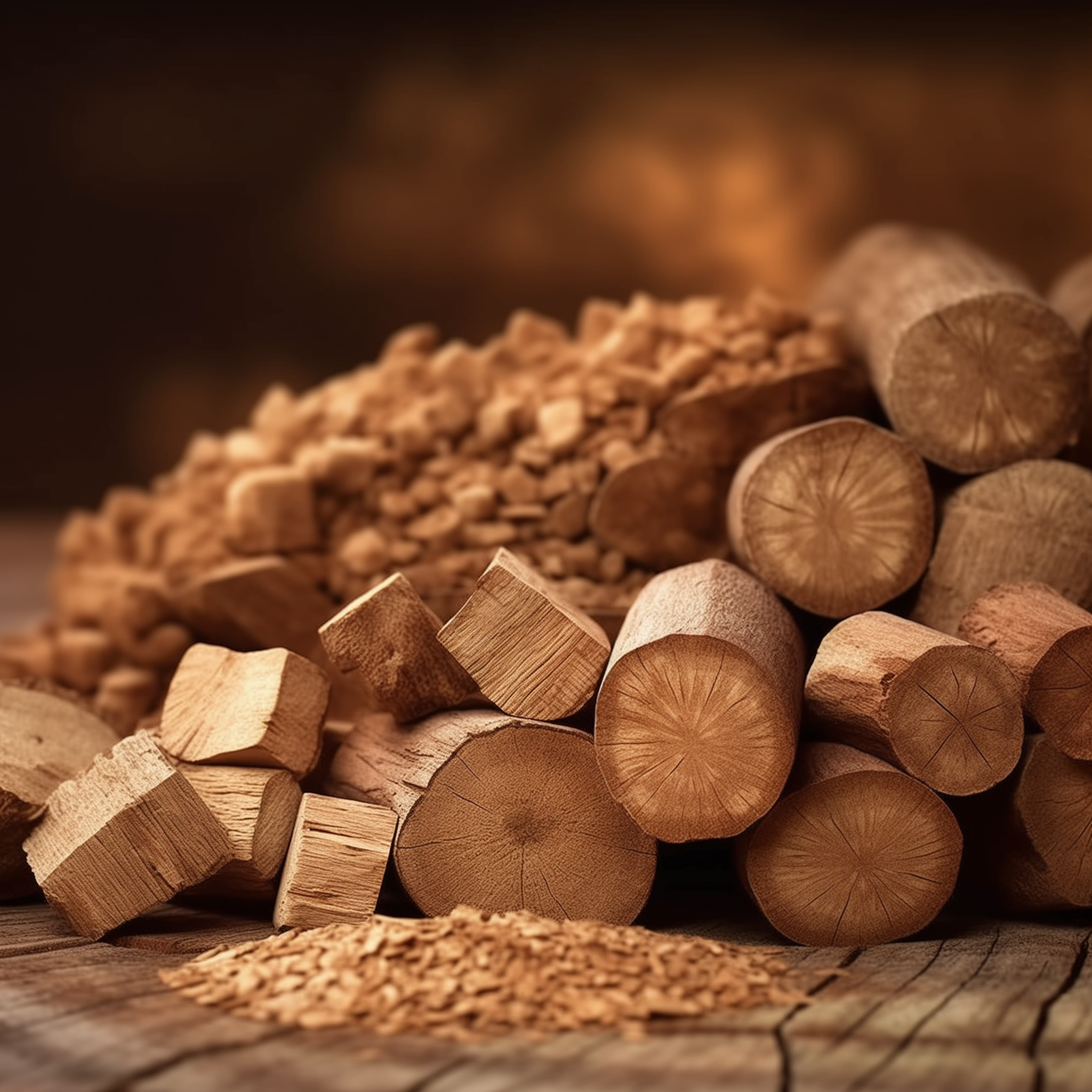 Smoking fuel, wood logs stacked