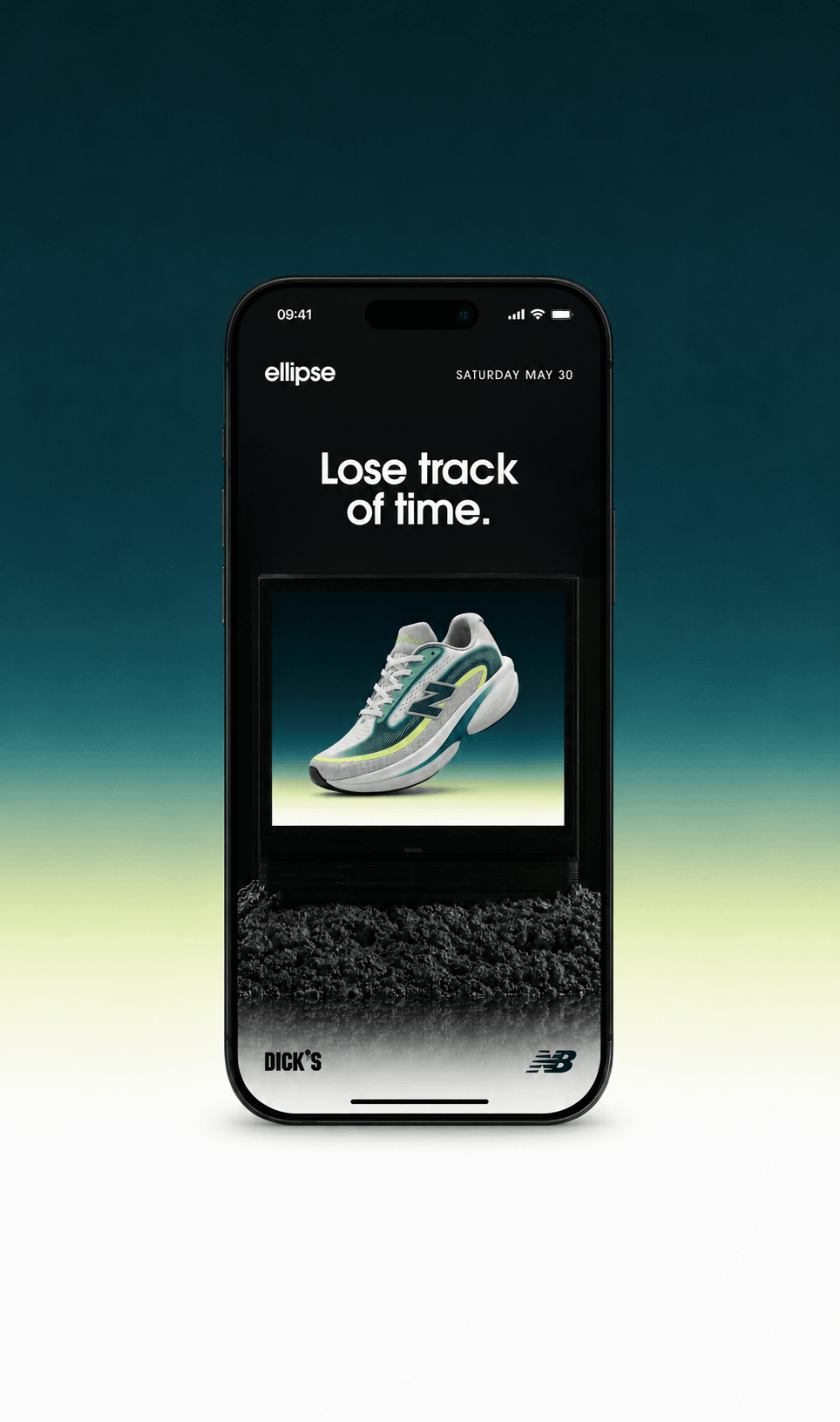 Mobile advertising concept for New Balance x DICK'S House of Sport featuring a digital campaign promoting the Ellipse running experience.