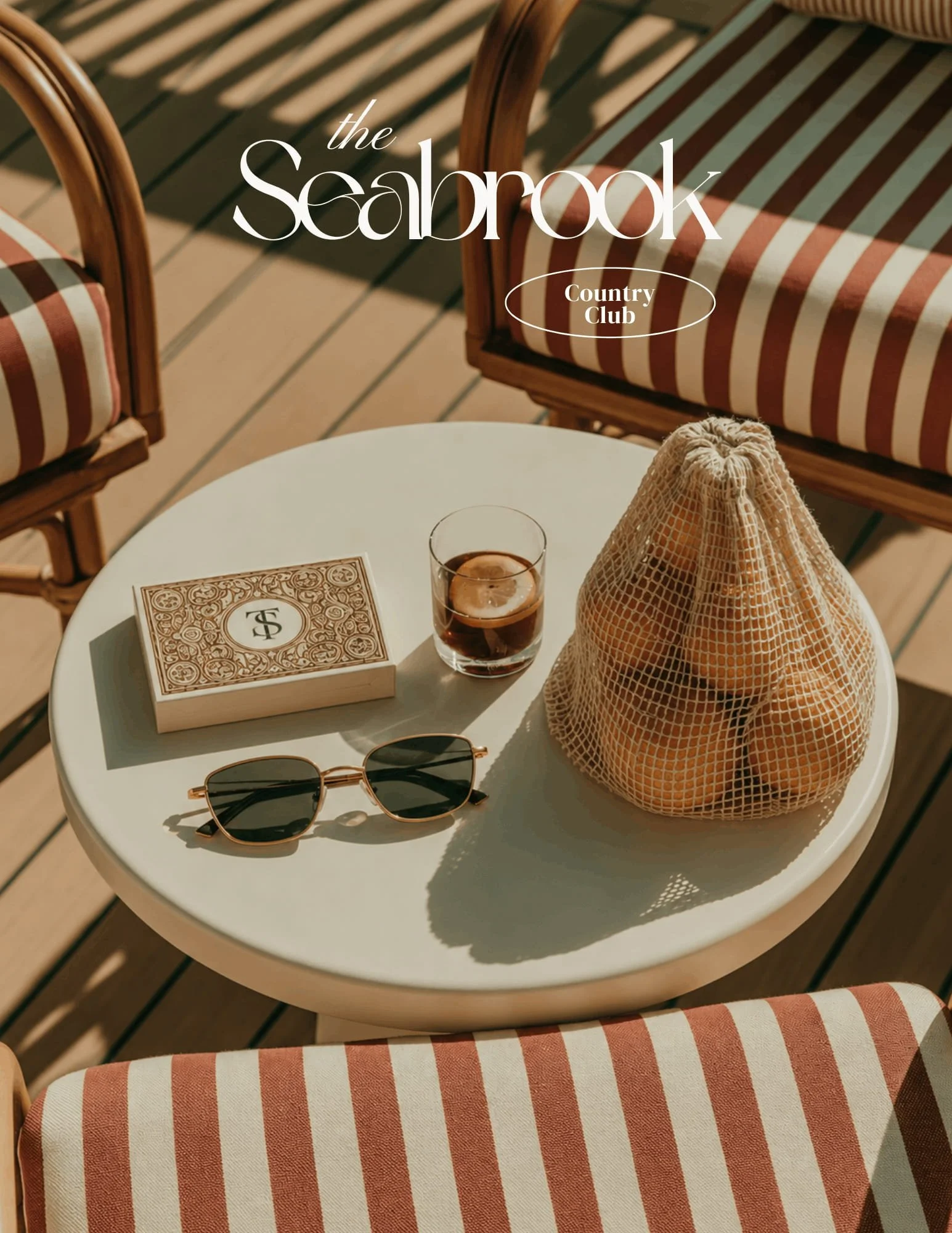 AI-designed lifestyle campaign for The Seabrook showcasing luxury hospitality branding, refined leisure, and a timeless Palm Beach-inspired country club identity.