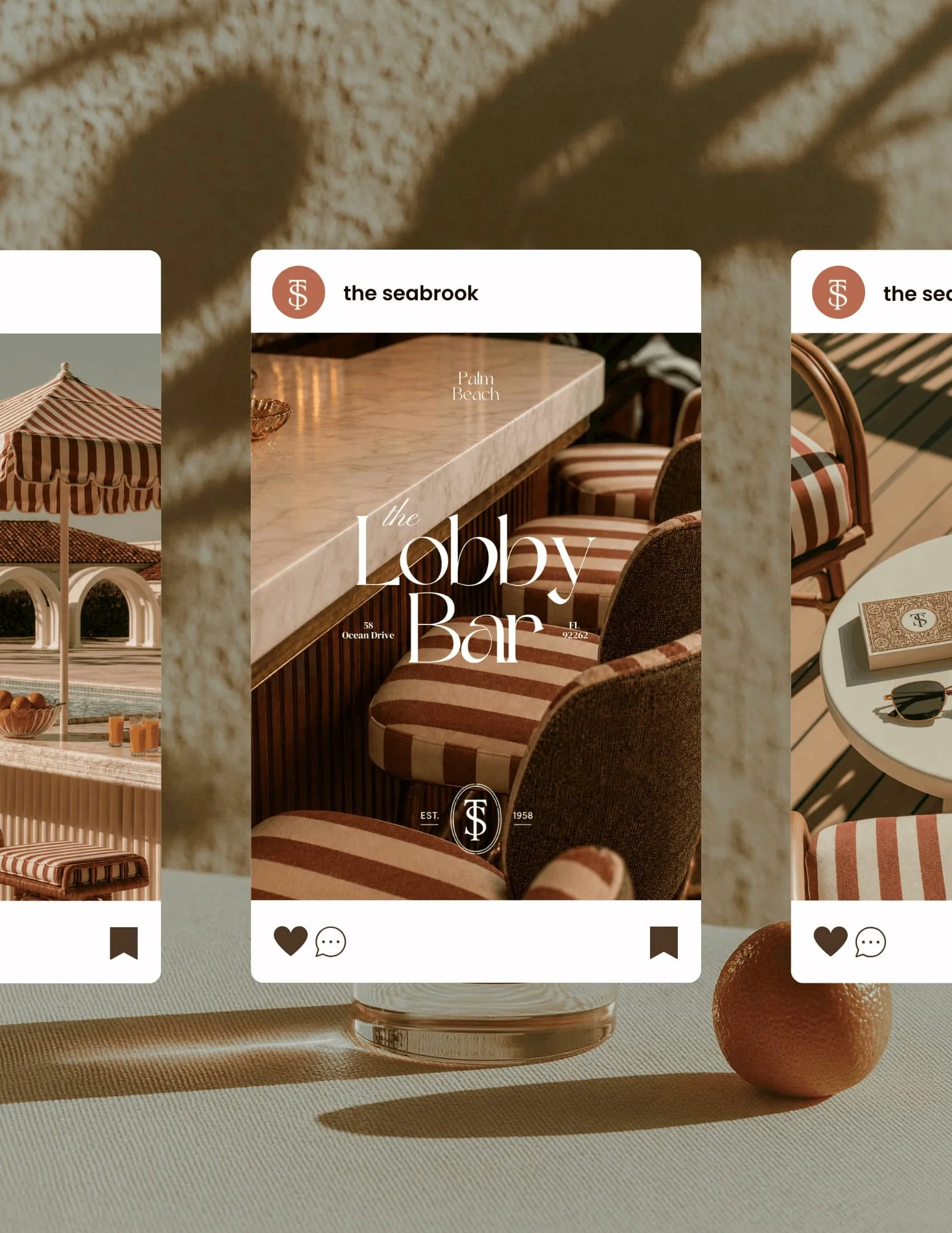 AI-designed social media assets for The Seabrook country club, highlighting luxury hospitality marketing, branded content, and editorial lifestyle imagery.