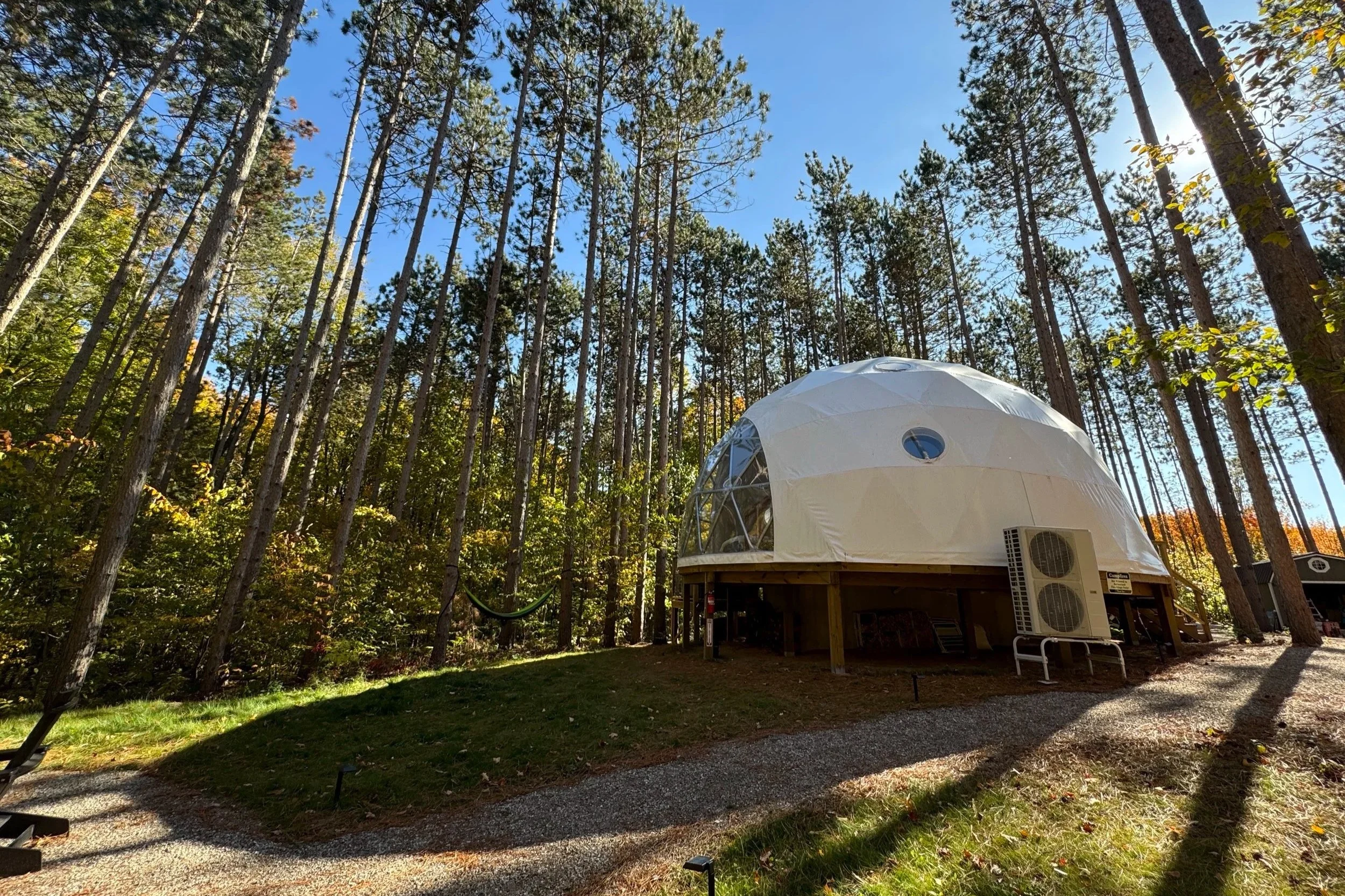 The Aurora Dome at Glamp Michigan in Benzonia, Michigan.