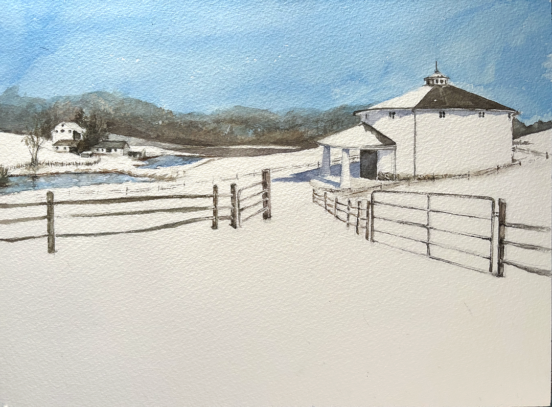 Snow Day at Round Barn, Point Lookout, 12x9, SOLD, giclée prints available