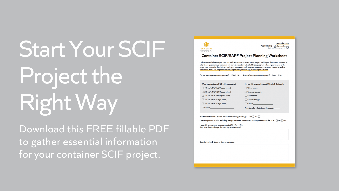 gray graphic with white text and an image of the first page of a container scif/sapf planning worksheet fillable PDF