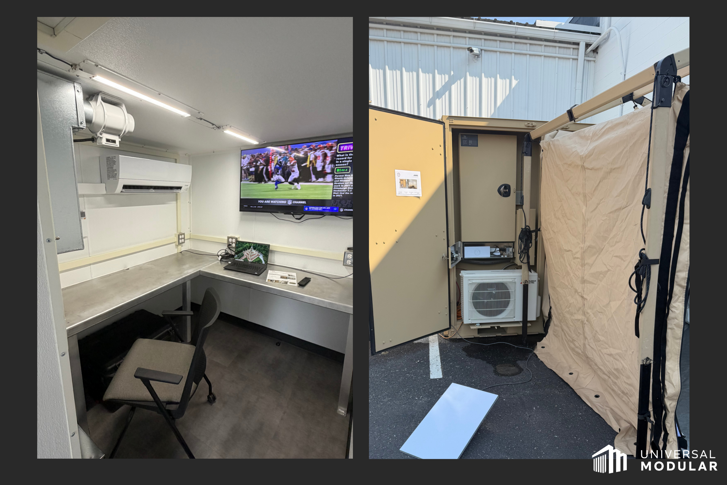 composite image of the interior and exterior of a deployable micro-SCIF