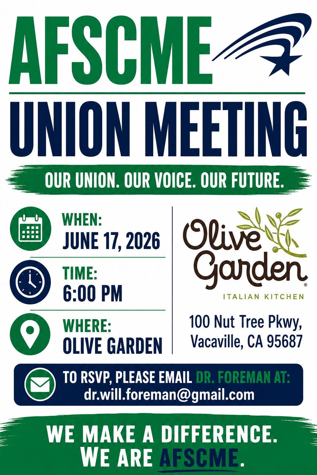 Region IV (Vacaville Area) - Union Meeting – June 17 at Olive Garden