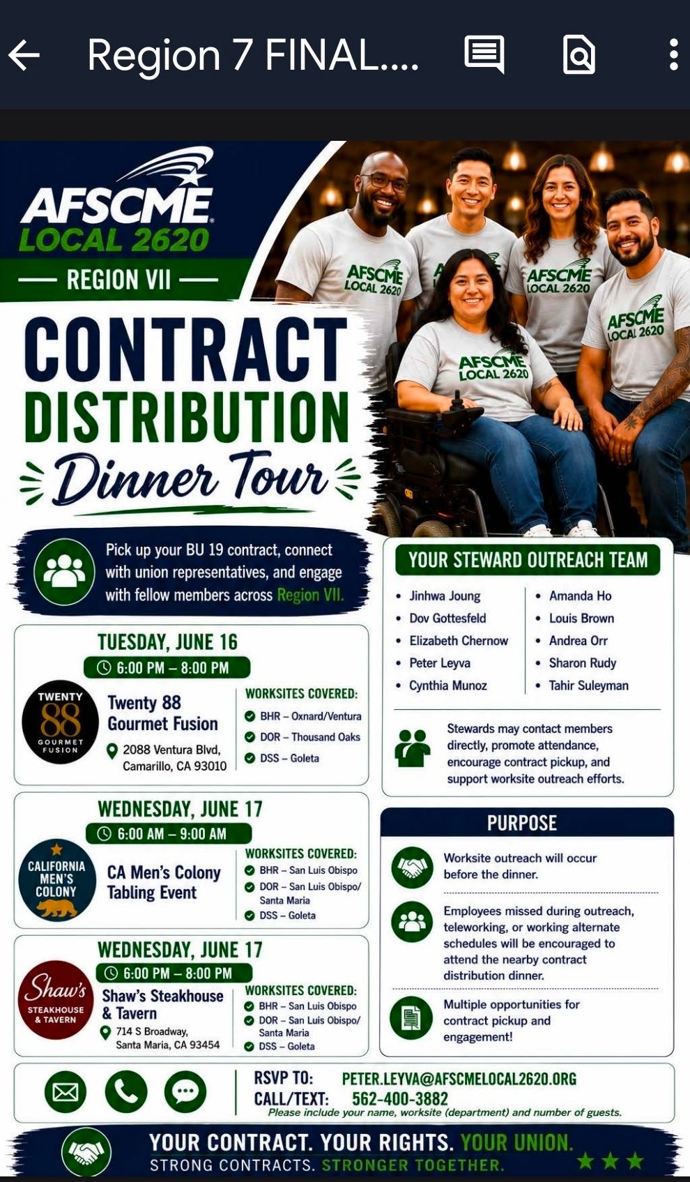 Region VII (Central Coast) Dinner Tour Dates Inside - Pick up your contracts!