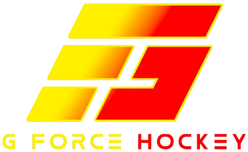 Logo featuring abstract design with yellow and red rectangles and the text 'G Force Hockey' below.