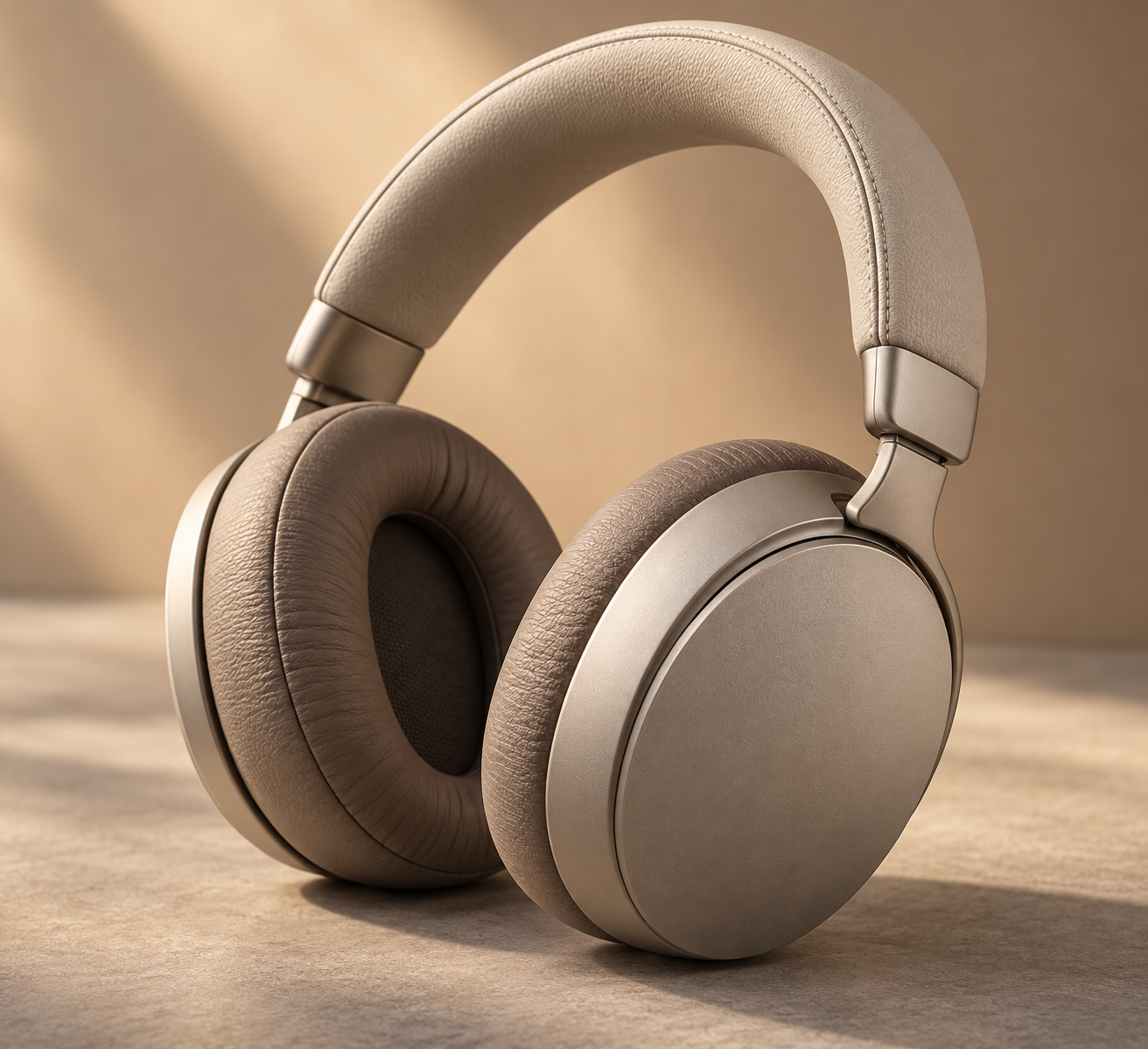 AI-generated conceptual illustration, not Nothing’s actual headphones: close view of generic over-ear cushions and padded headband.