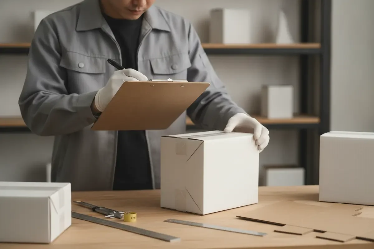 A reviewer documenting package condition and test observations