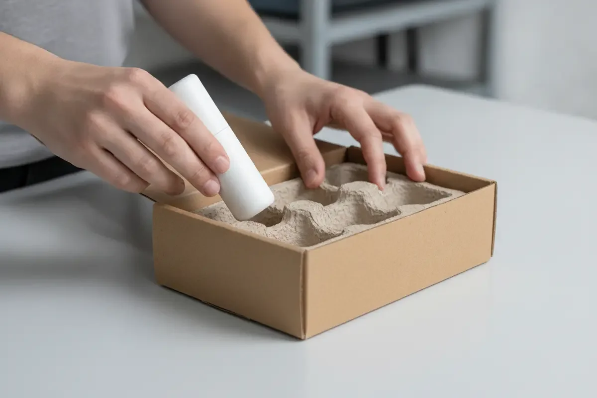 A product being checked inside a package insert for clearance and movement