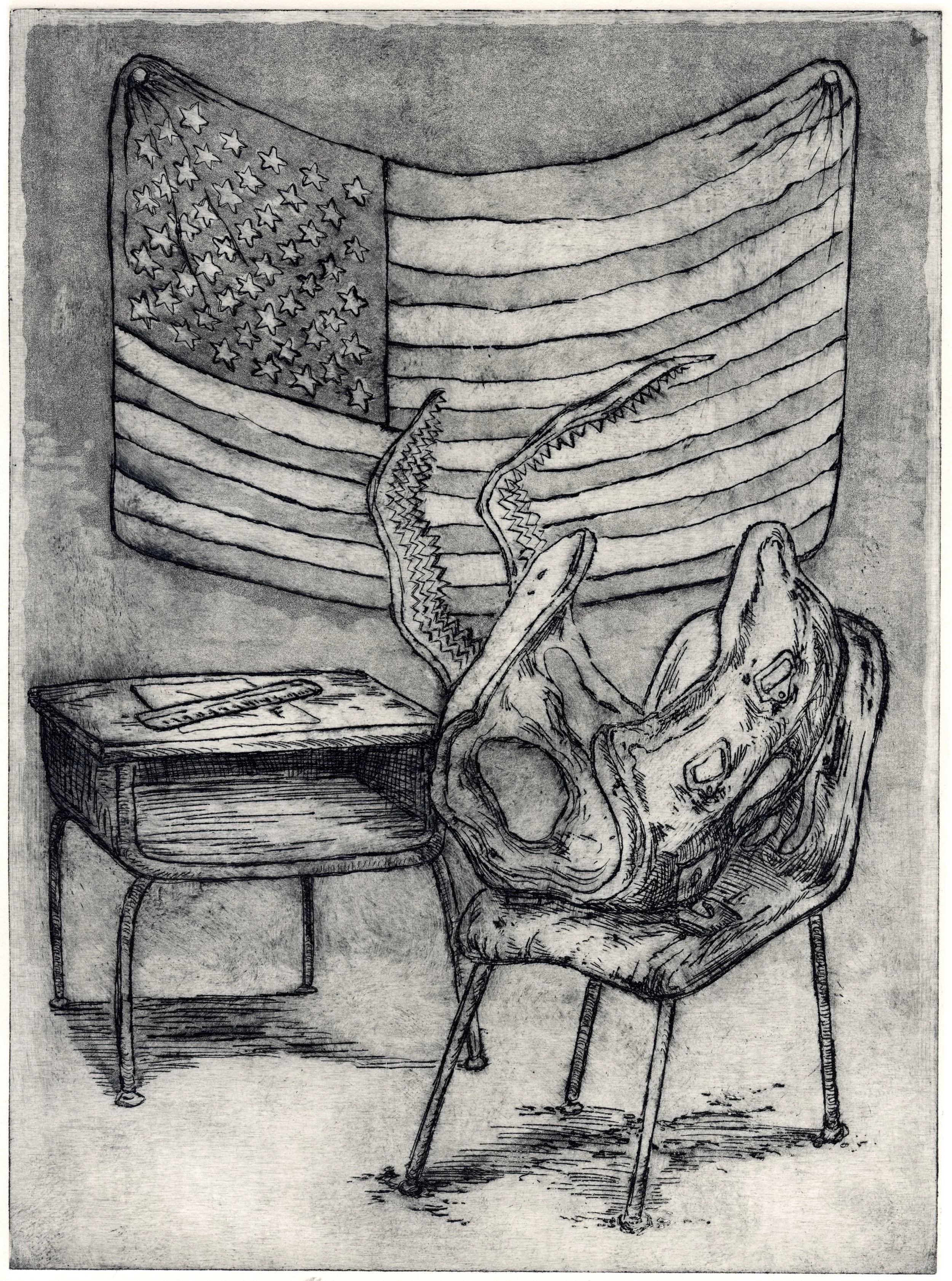 Spinal Punishment - Americana Vertebra, Aquatint, 9 x 12"
