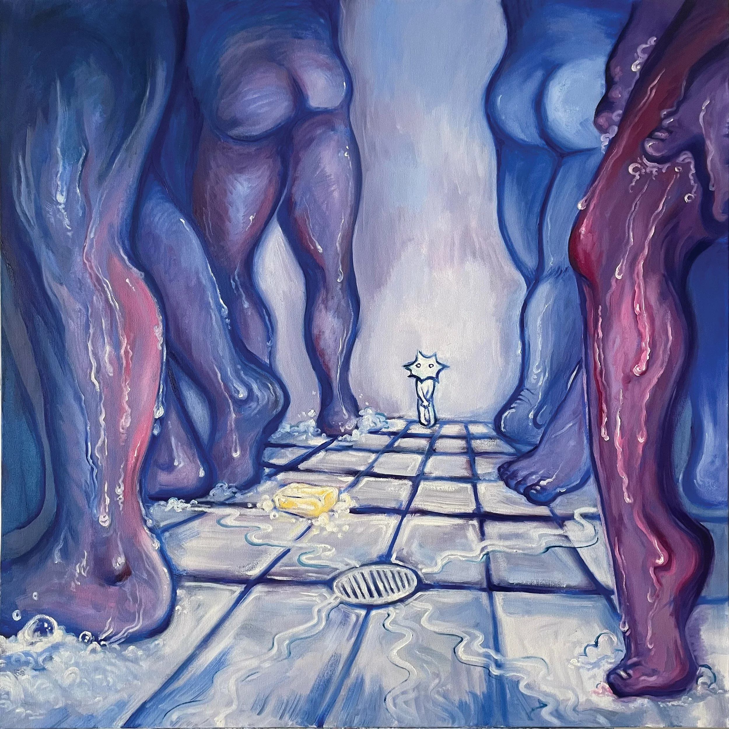 Public/Private Shower, Oil on Canvas, 36 x 36"