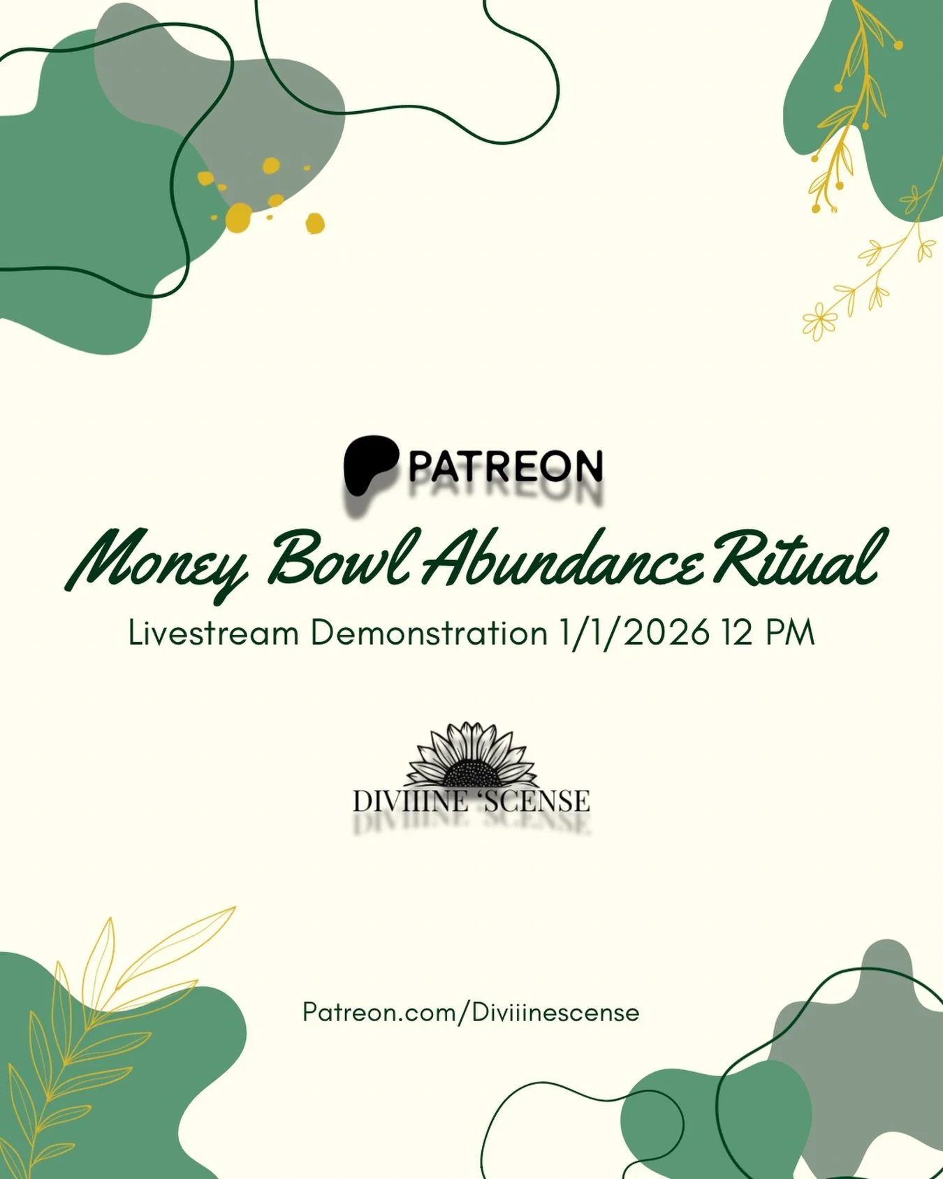 🌻Join me at the top of the calendar year on my patreon for a live demonstration on how to create your own money bowl for your home or space✨ 

I think the 1/1 is a perfect day to do it seeing as it is also a Thursday, 😉 which is one of the best day