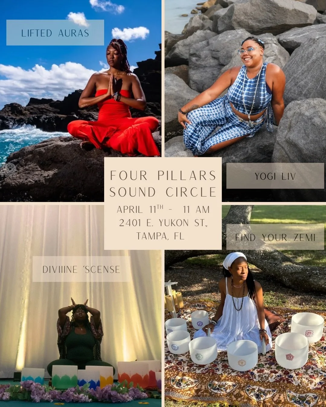 We&rsquo;re back 🤍✨

Join 4 sound healers as we gather to create a safe, intentional space where you can fully be present, relax, and receive. Each of us represents a pillar &mdash; grounding, healing, elevation, and connection &mdash; of holding th