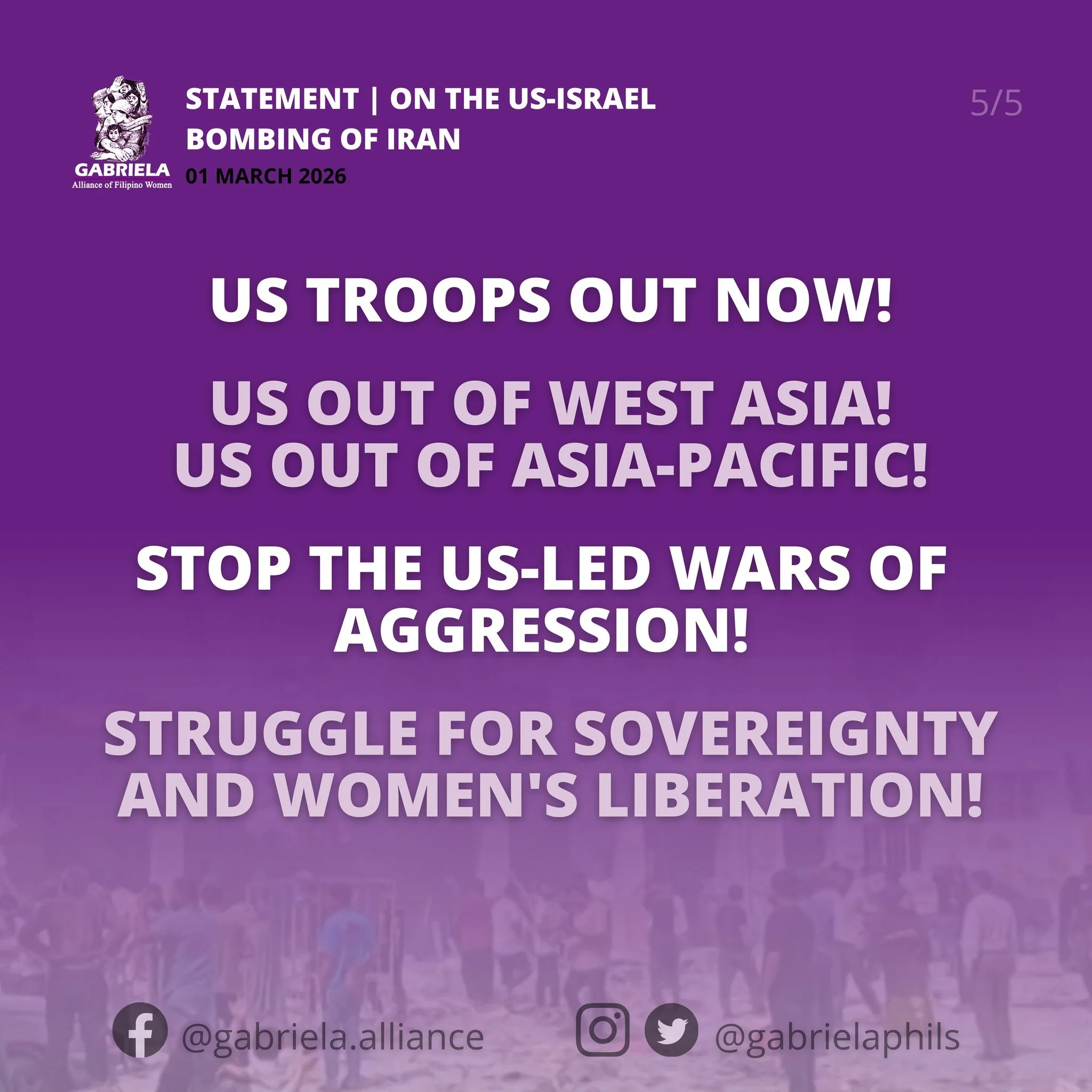 GABRIELA’s Statement on US-Israel Bombing of Iran