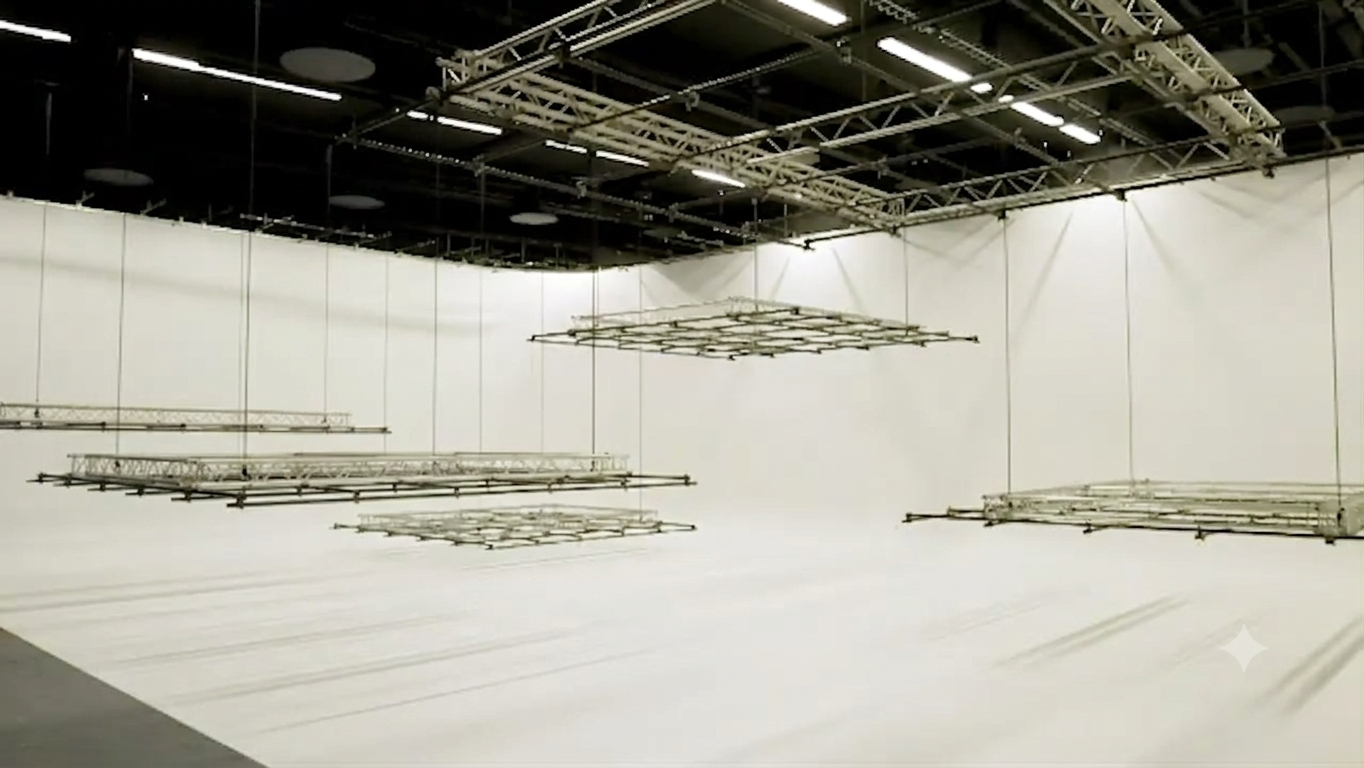 Picture of mobile lighting grids in various highths in the Stage One studio at Citation Support in Nashville Tennessee.