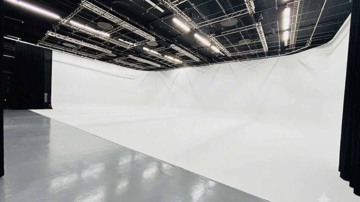 cyc wall in film studio called stage one in Nashville Tennessee. Operated by Citation Support Lighting and Grip supplier.