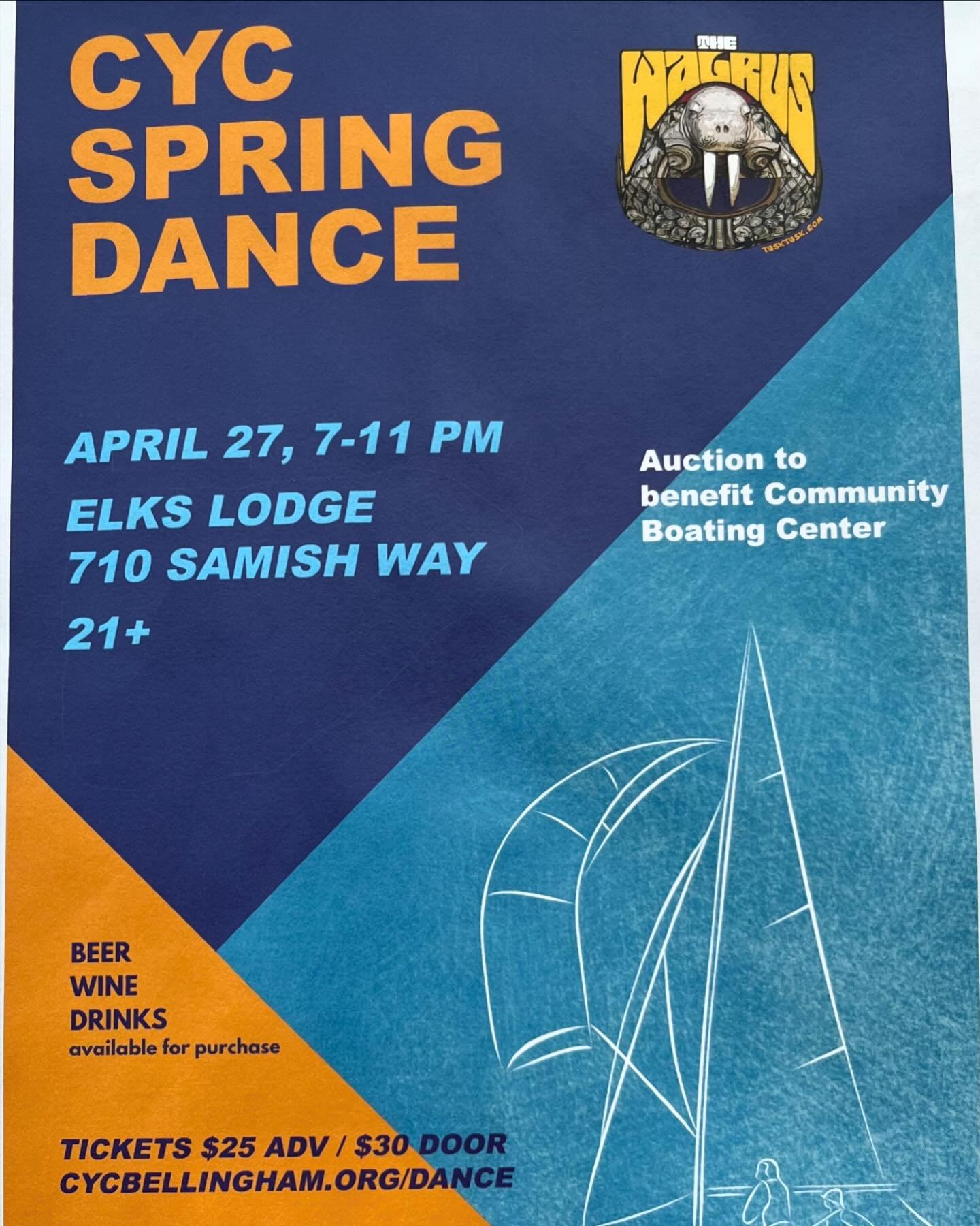 Get ready to boogie with The Walrus 🎶 

The Corinthian Yacht Club is hosting a spring dance and auction! Proceeds from the paddle auction will benefit us here at the CBC! Thank you CYC!
Last chance to get your tickets for $25. They will be $30 at th