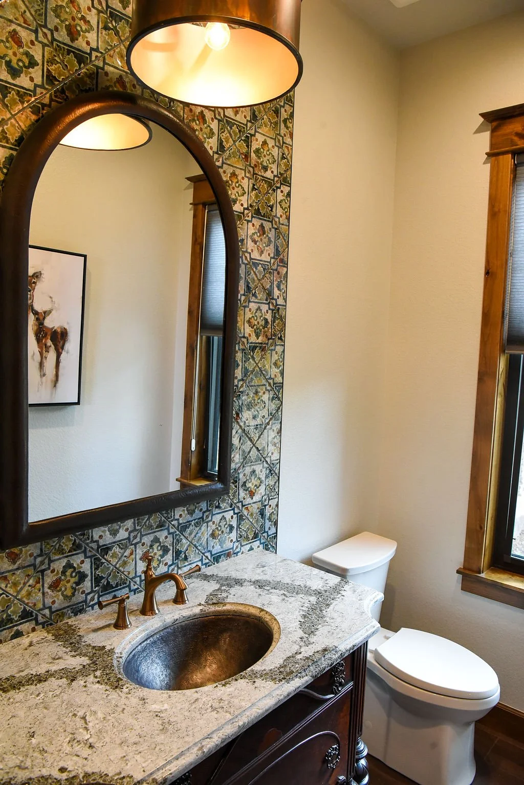 Powder Room: repurposed antique dresser vanity