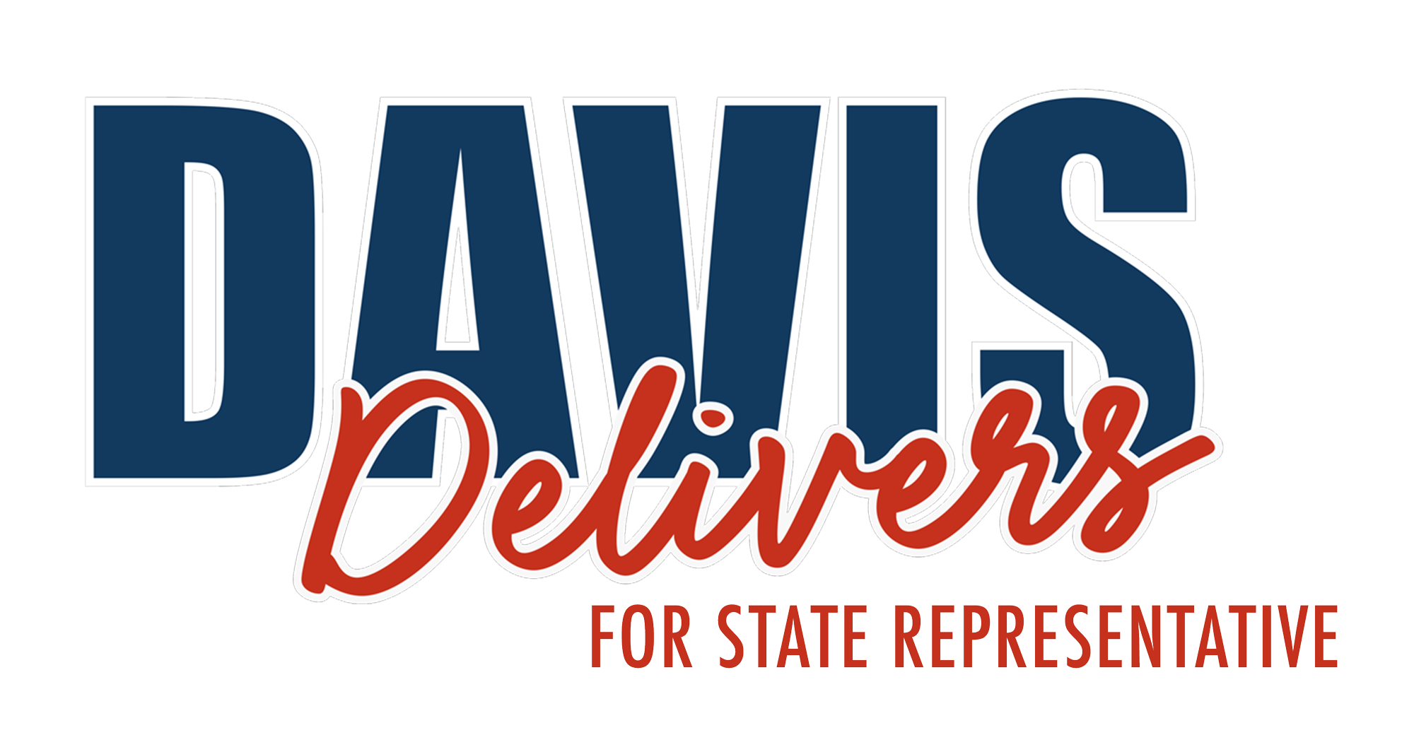 Davis Delivers for State Representative logo with bold blue, red, and white text