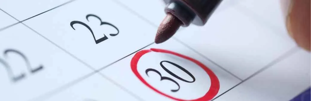 Calendar with the 30th day circled in red.