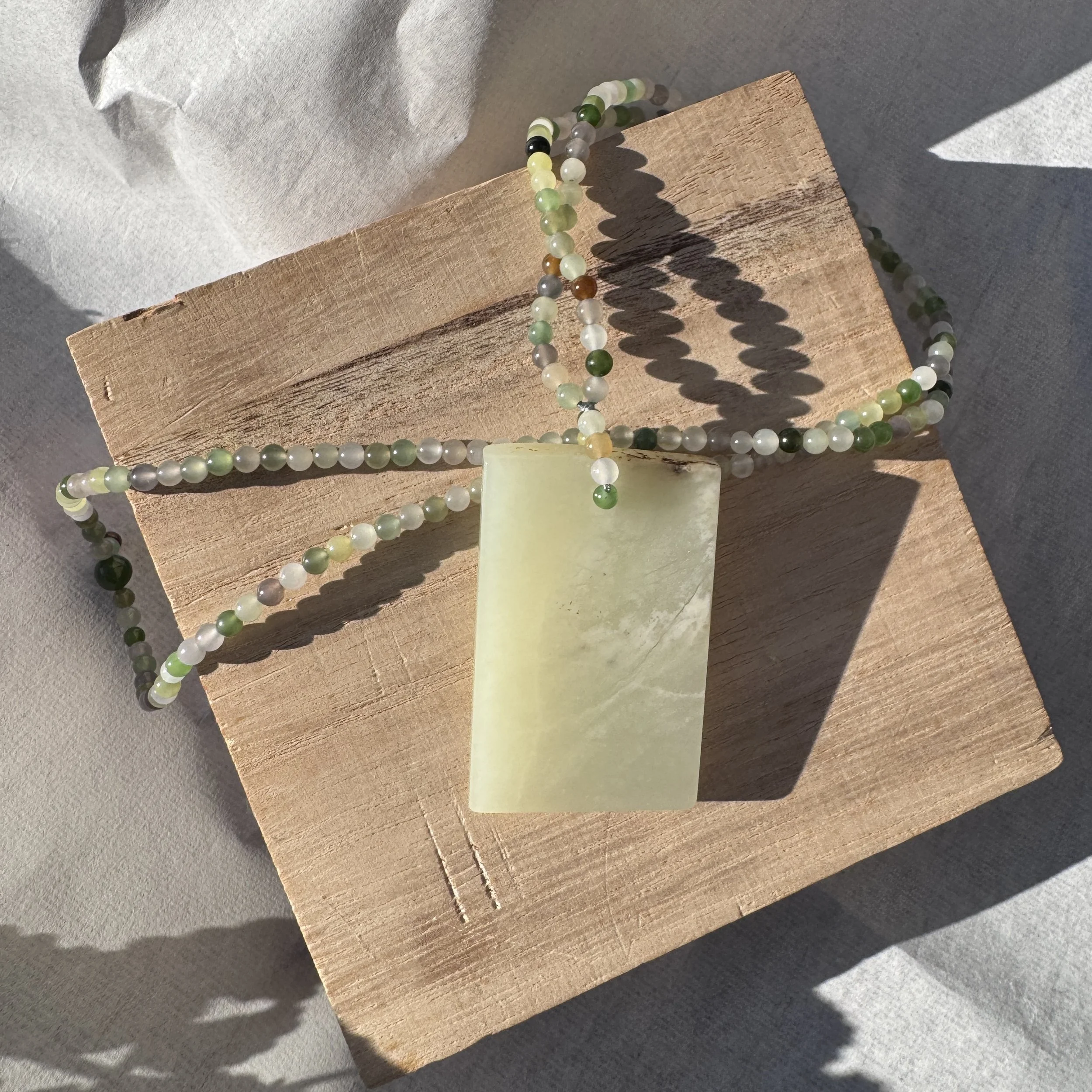 Jade pendant necklace- High end Hetian cobblestone river nephrite jade pendant and Hetian nephrite jade beads ( 3.6mm) necklace