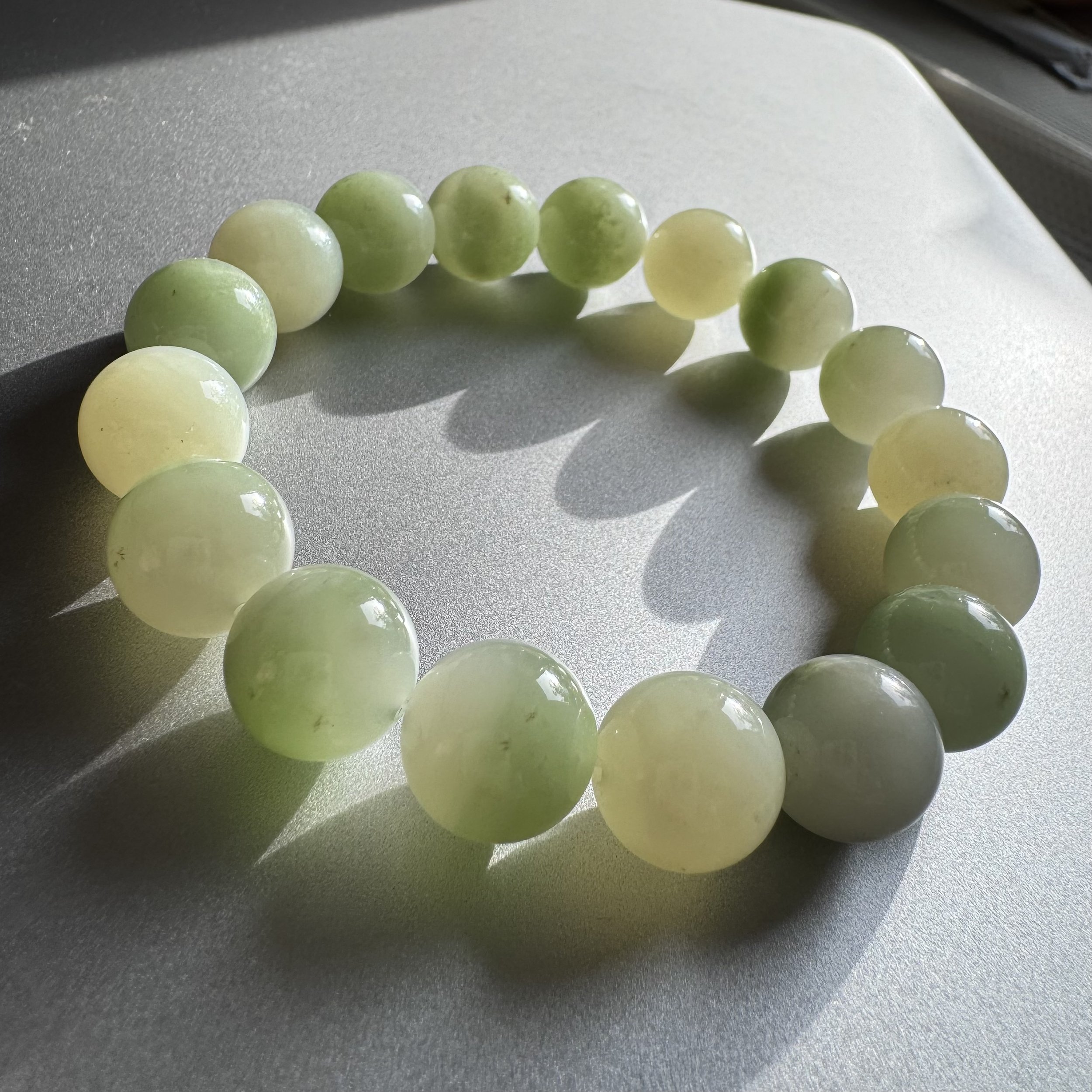 Jade bracelet -Medium large Hetian multi color nephrite beads (12mm)