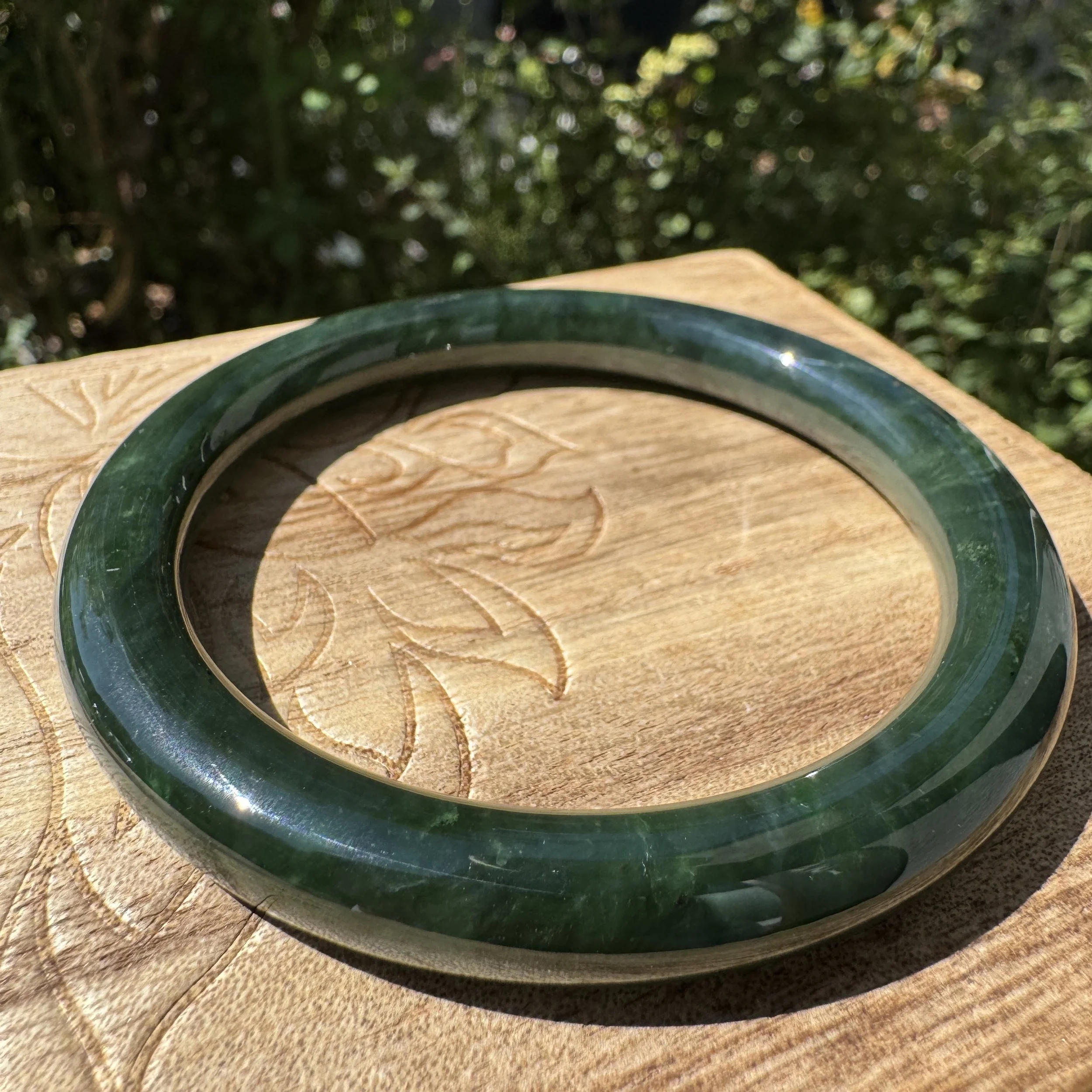 Natural Canadian dark green nephrite jade bangle bracelet