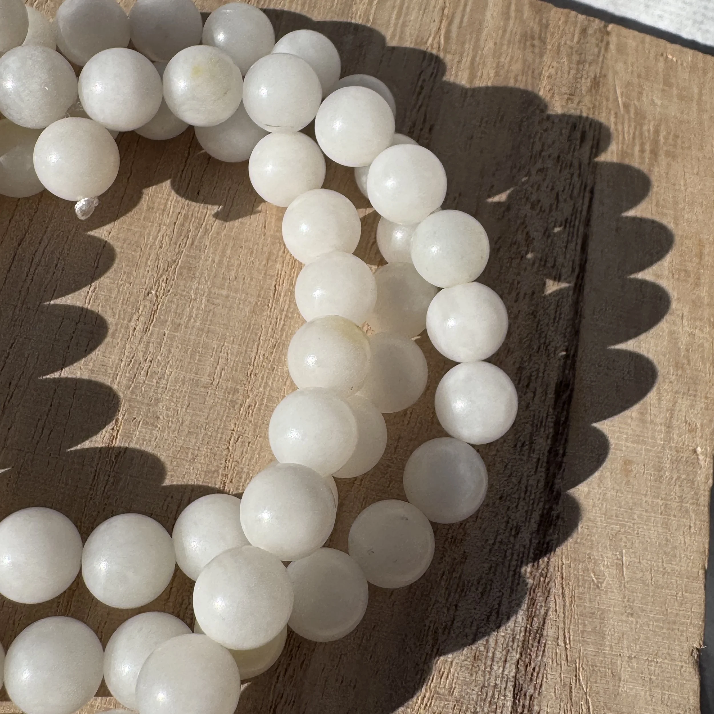 Jade necklace (21 inches) - Top grade Hetian mutton fat white cobblestone river nephrite jade beads (8 mm)