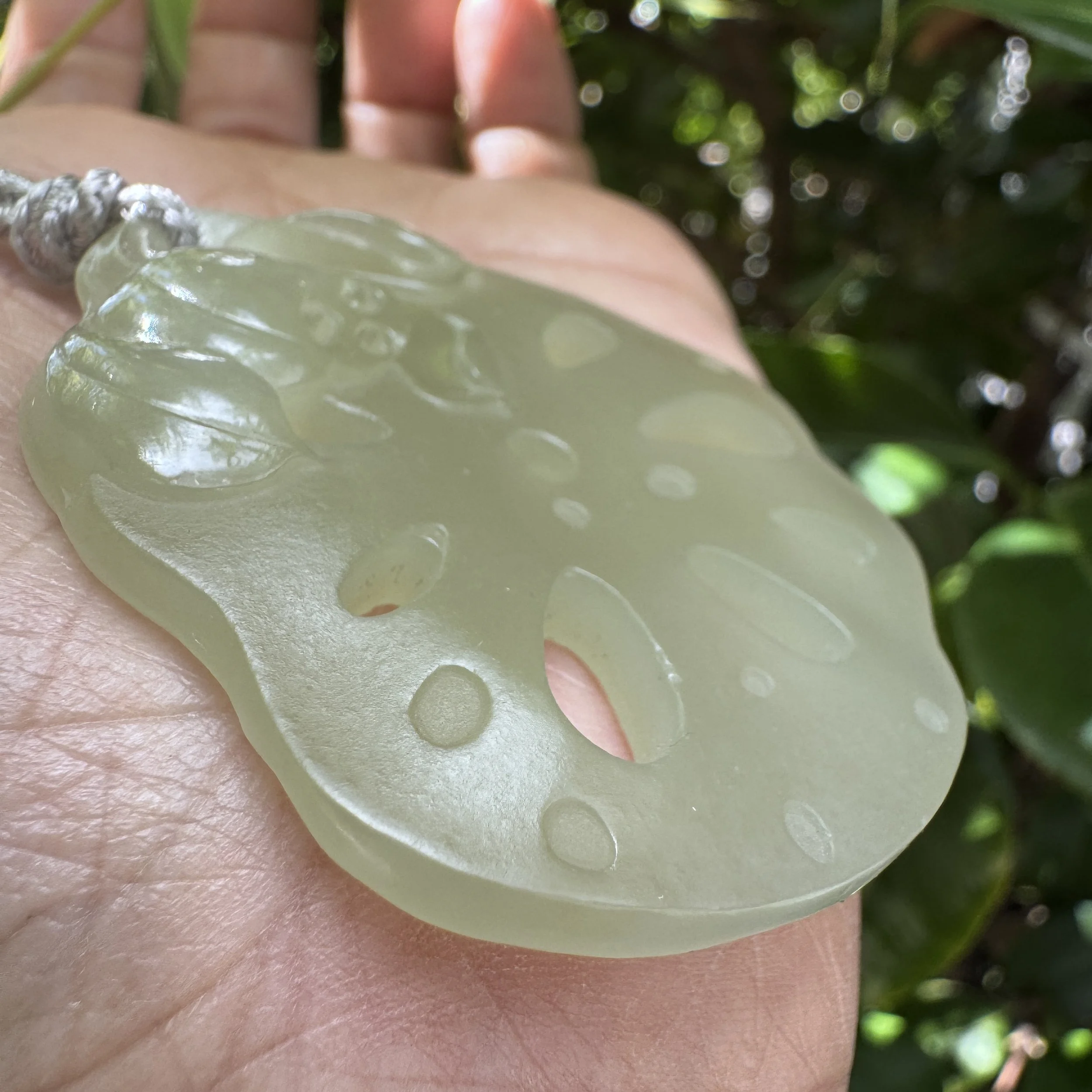 Certified Natural Hetian Celadon Nephrite Jade  Pendant – Hand-Carved Auspicious Lotus Root