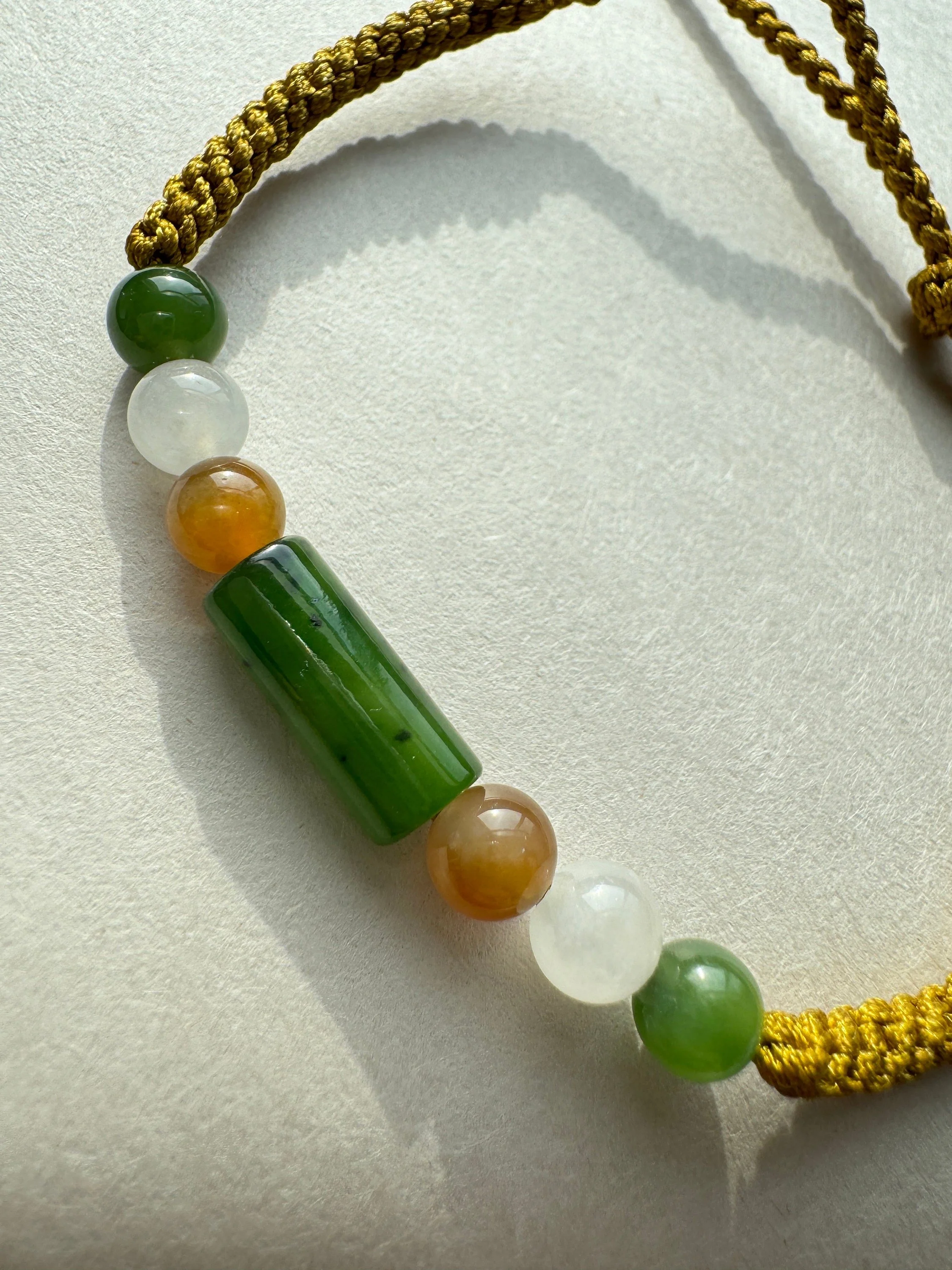 Hand braiding Jade bracelet - Genuine 100% natural untreated Hetian nephrite jade beads ( multi coloured, assorted shapes)