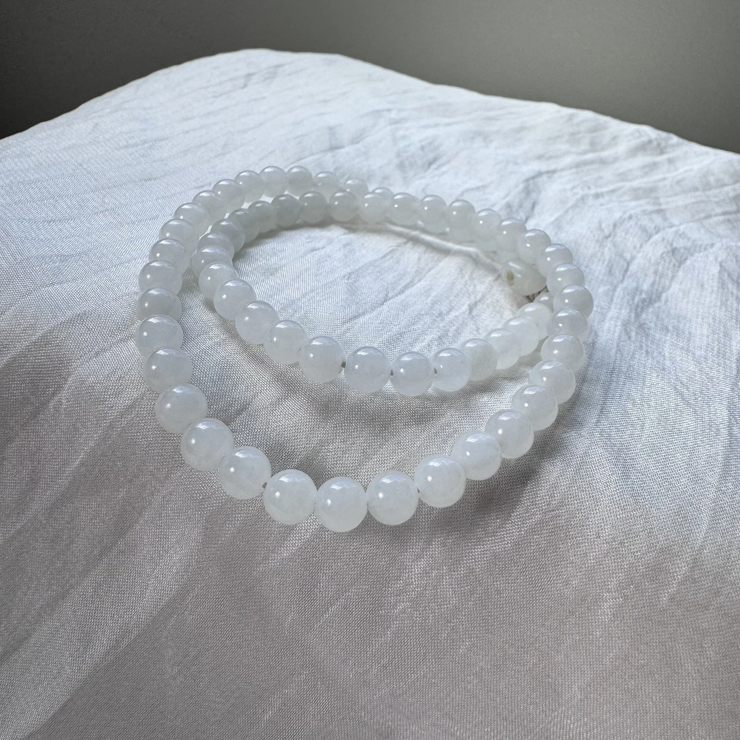 Genuine 100% natural untreated Jade choker necklace (15 inches)- Hetian mutton fat white beads (6mm)-dainty light weight