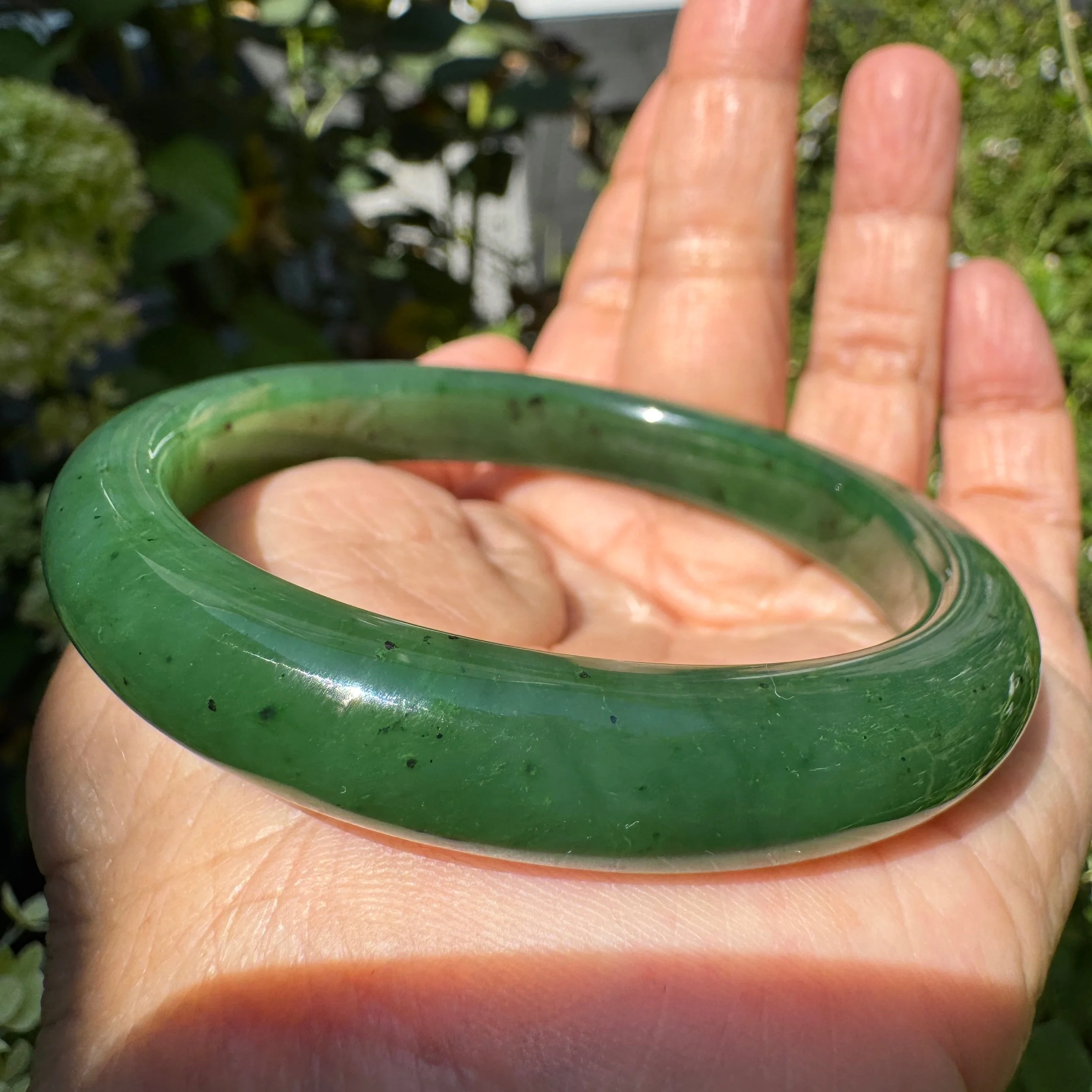 56.2mm Natural Green Nephrite Jade Bangle Bracelet