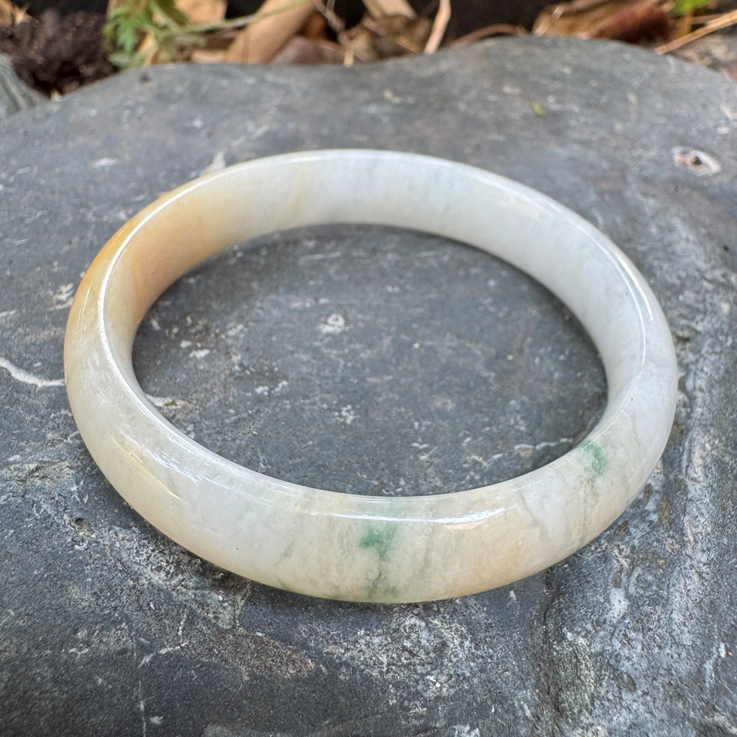 51.6mm Natural White & Green Myanmar Jadeite Bangle Bracelet