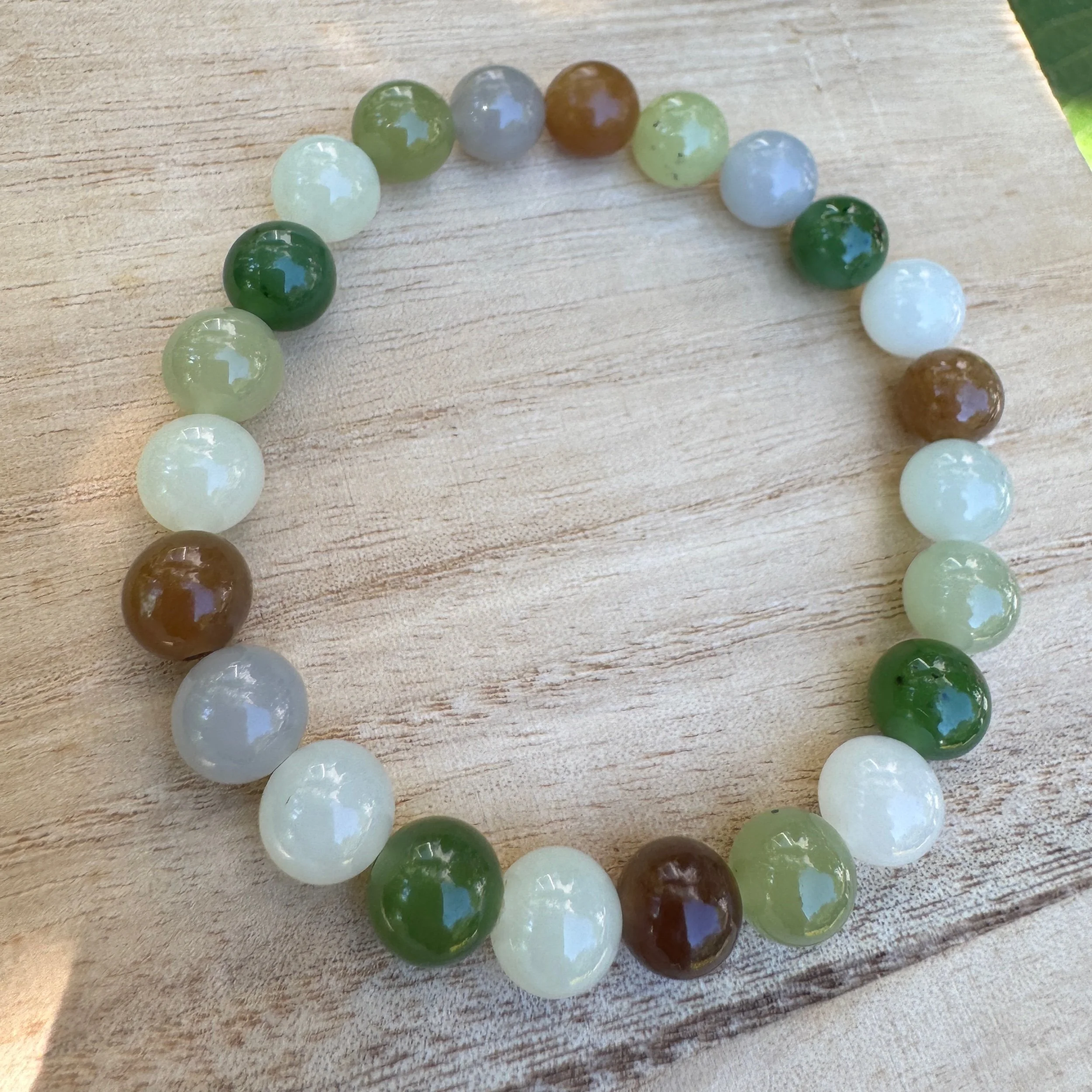 Natural Multi colour Hetian Jade 8mm Bead  Bracelet