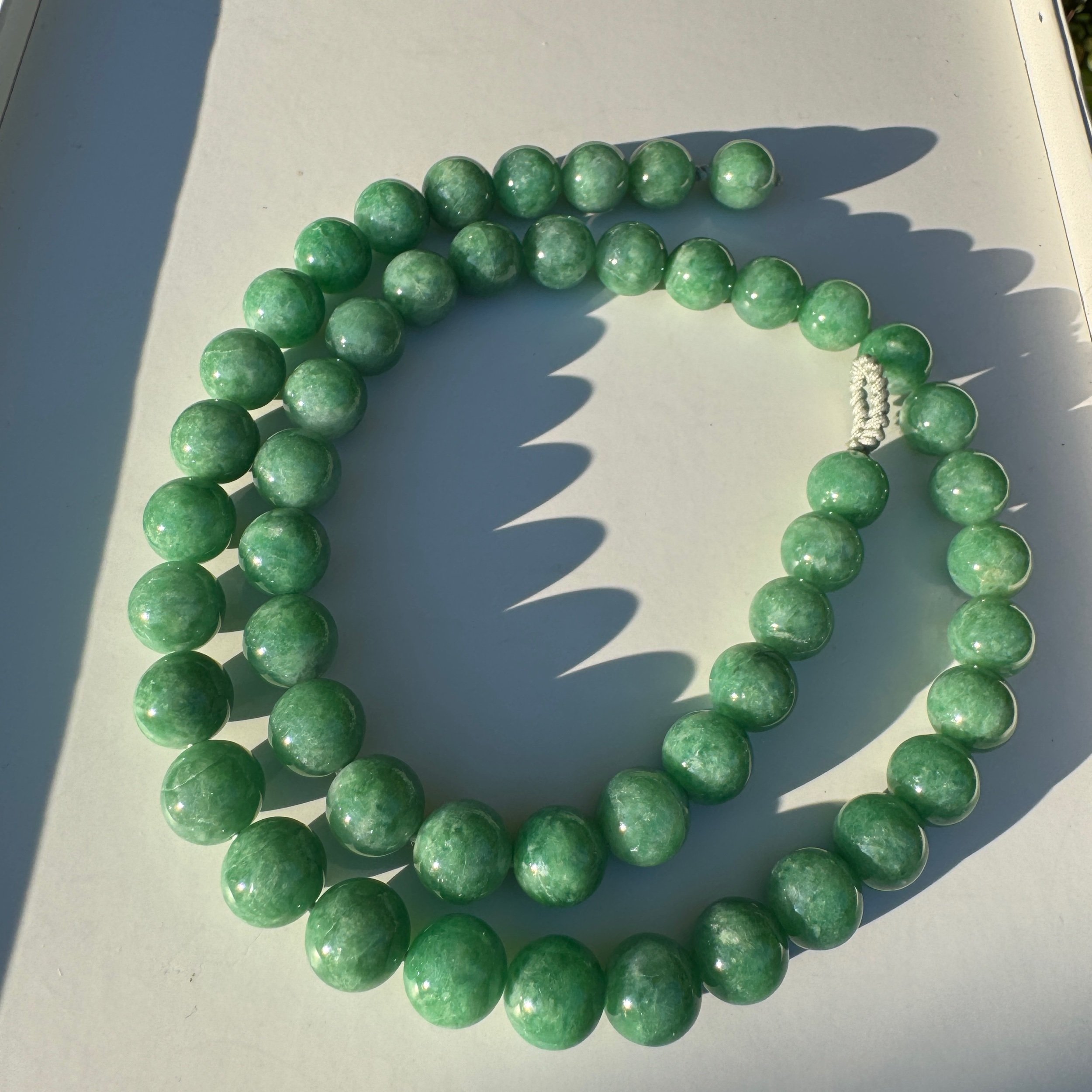 12mm Myanmar natural green jadeite beads necklace