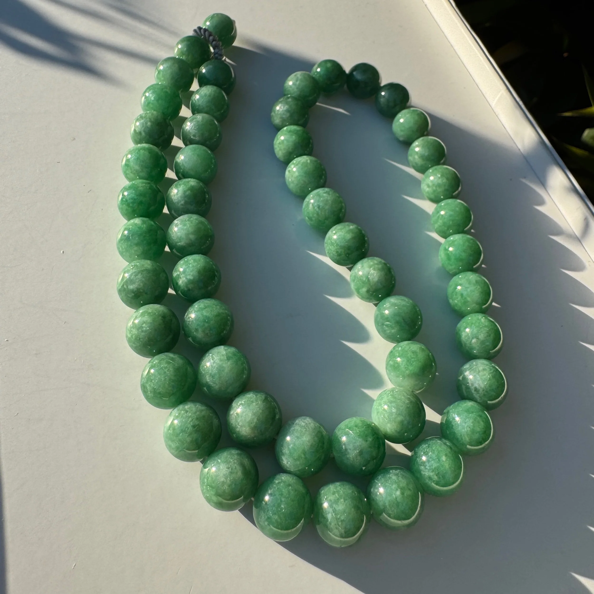 12mm Myanmar natural green jadeite beads necklace