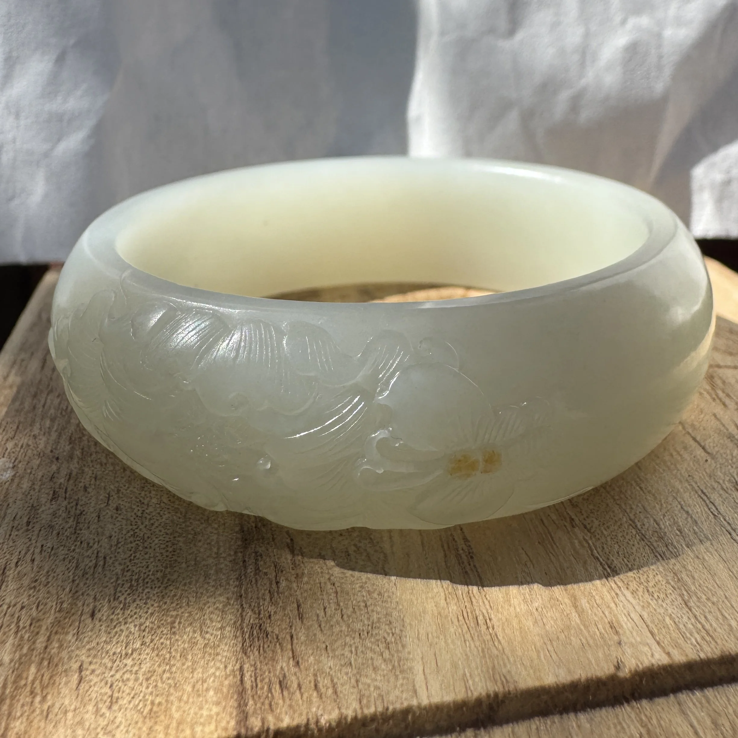 Certified Rare Hetian white cobblestone (ziliao) river nephrite bangle bracelet(56.5mm) -  Natural Golden vulcanized rock skin-hand carved
