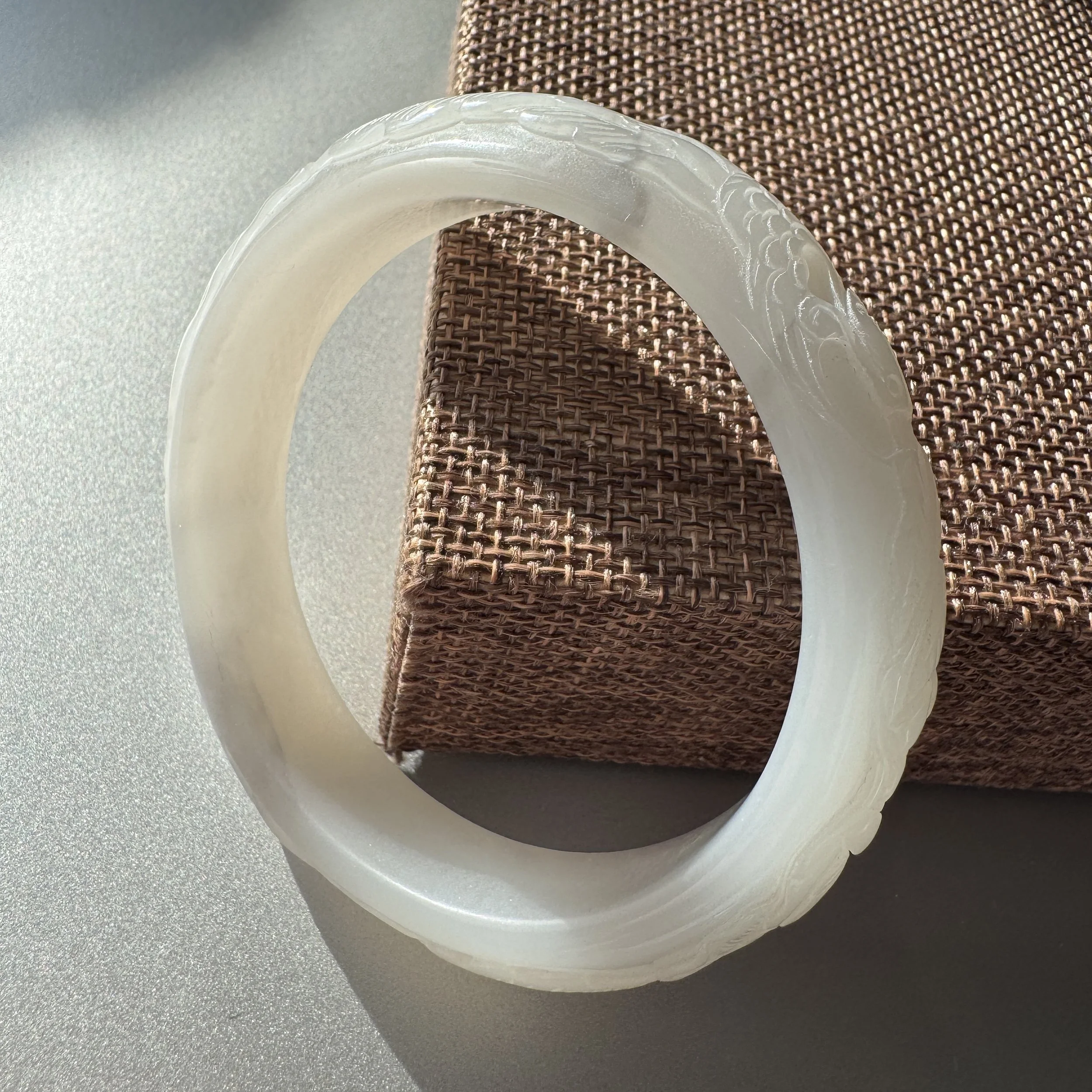 Jade bangle bracelet (58.5mm)-Hetian  nephrite jade- white and smoky purple