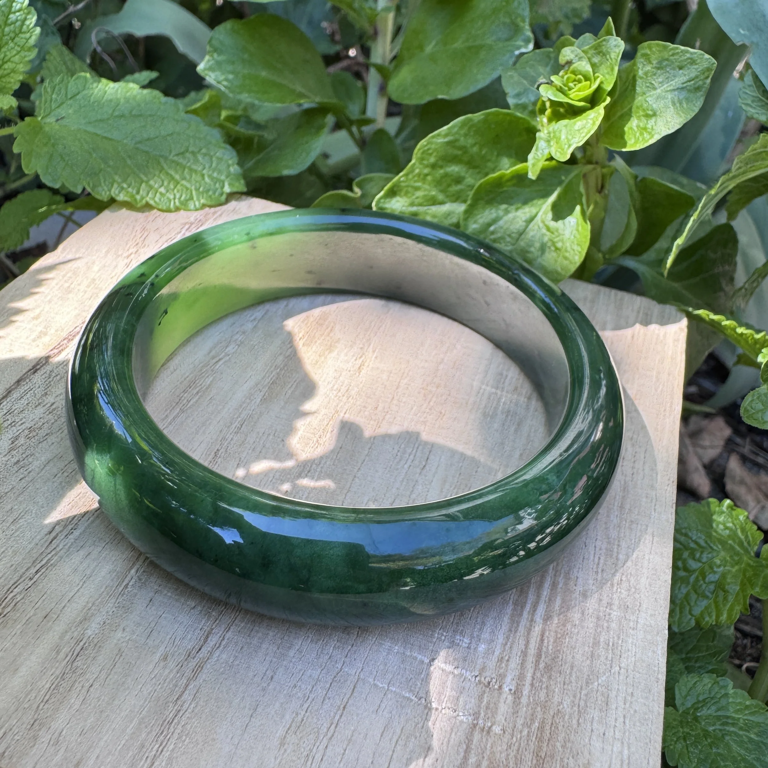 High Quality Canadian Nephrite Jade Bangle Bracelet （57.9 mm）- Handcrafted Natural Green Jade Jewelry