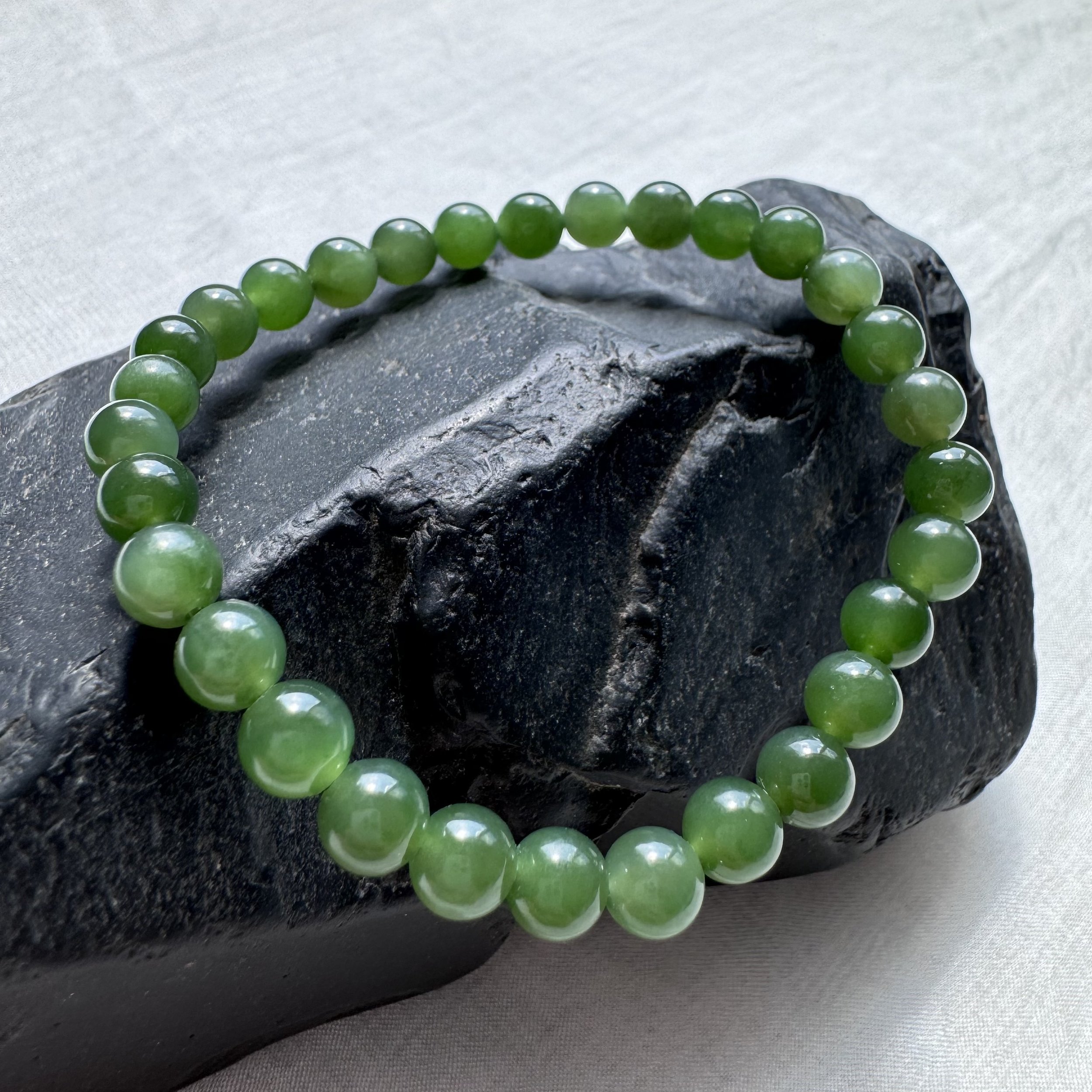 Jade bracelet - Hetian green nephrite jade beads 6mm-dainty light weight
