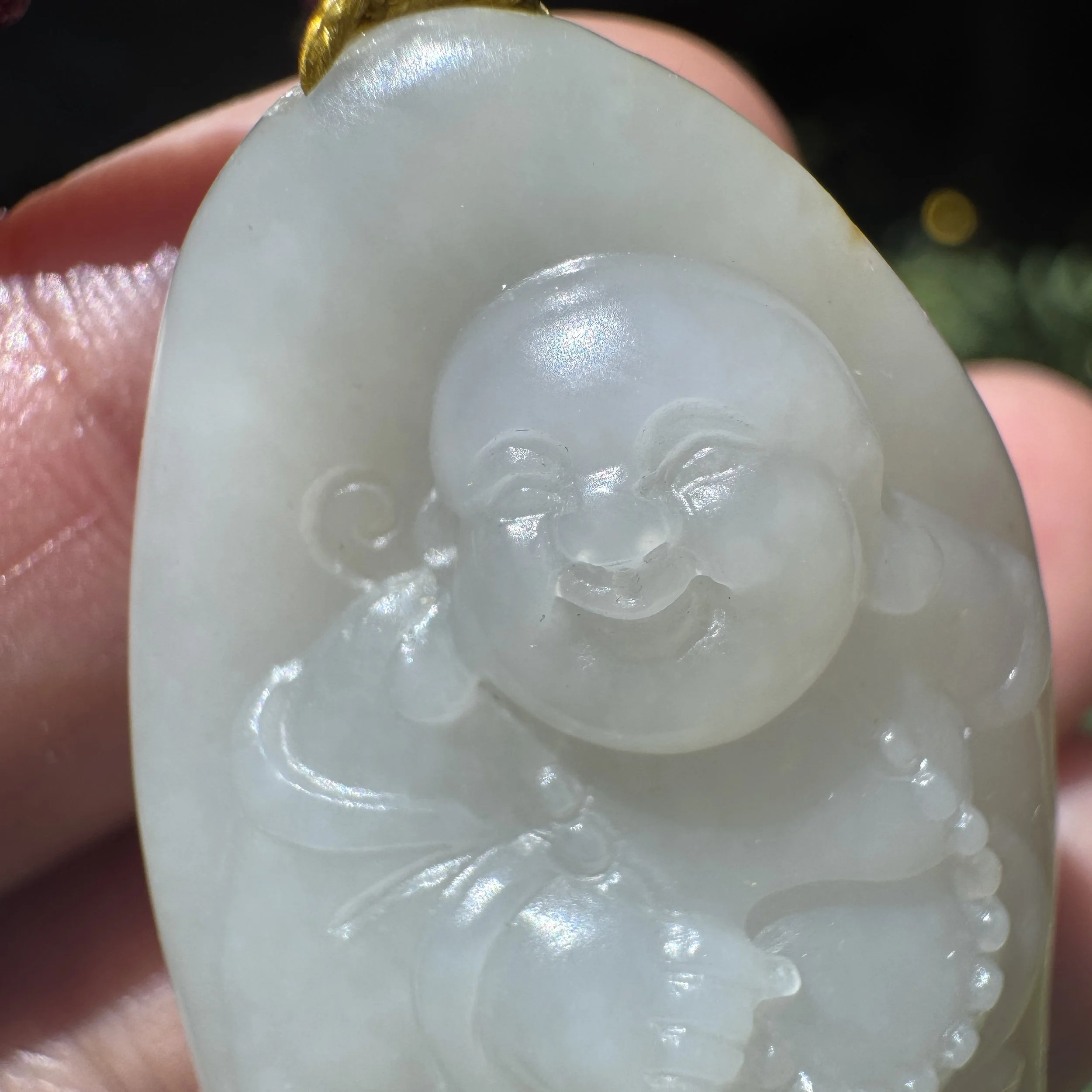 Hetian Zi Liao ( seed ) river nephrite Jade Laughing Buddha Pendant