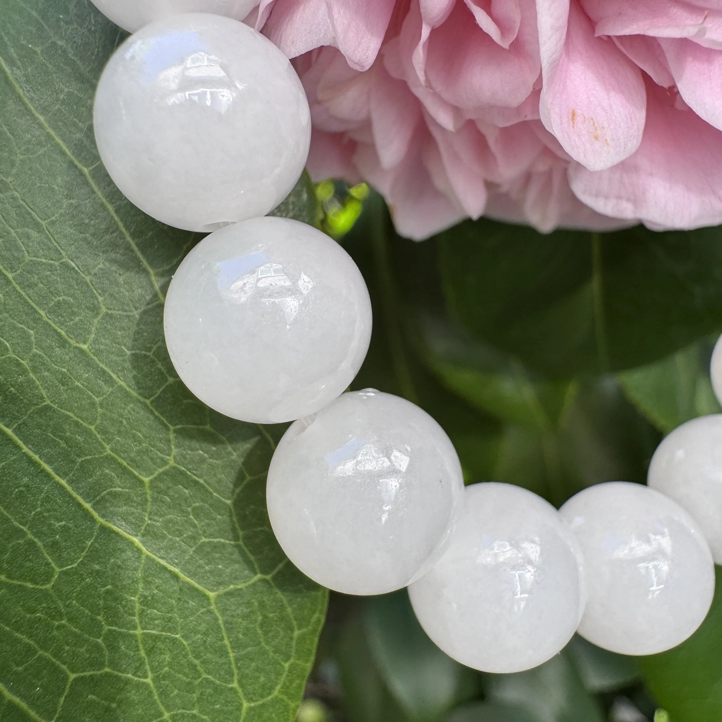 Jade bracelet- Hetian mutton fat white nephrite  beads(12mm)