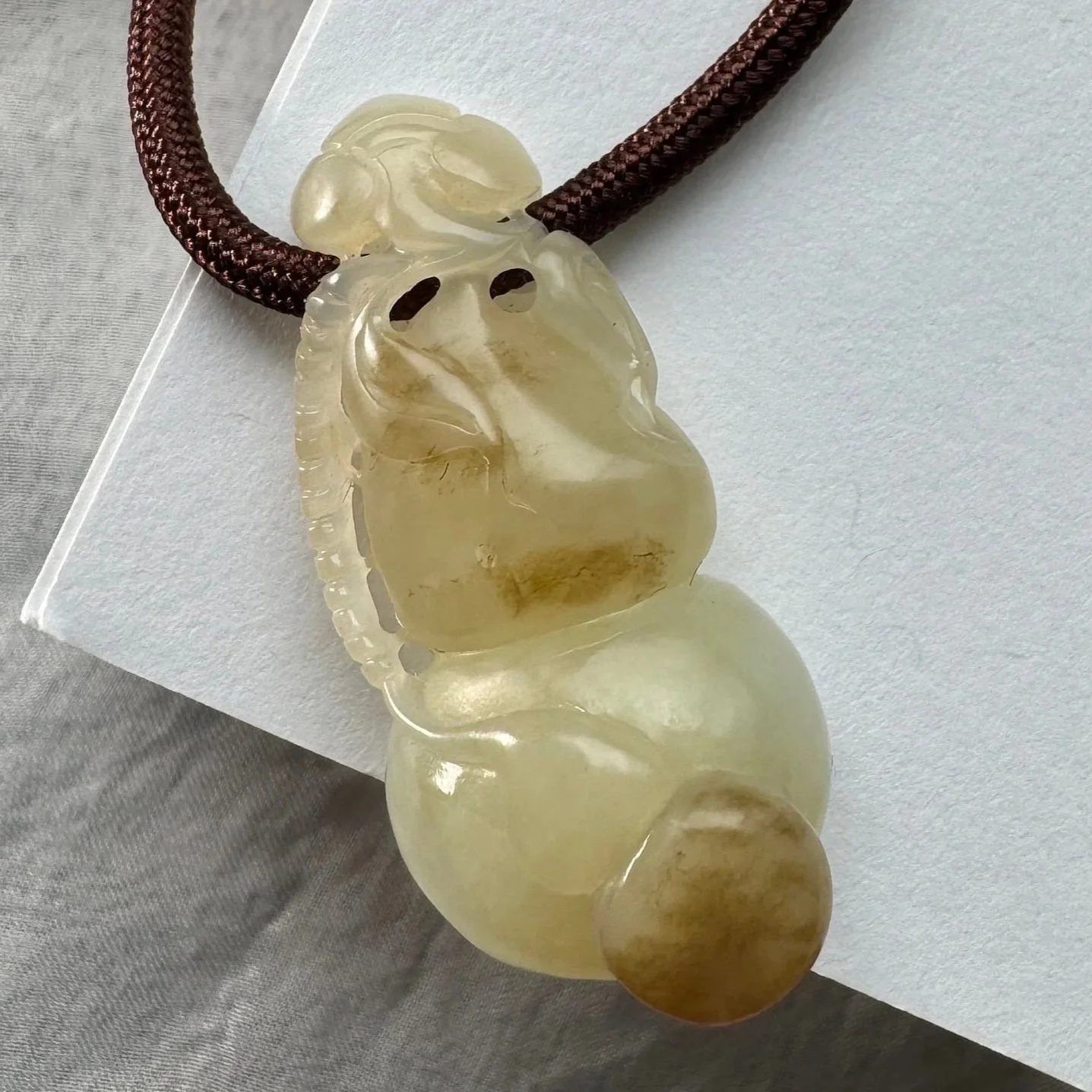 Hetian Jade pendant - white &sugar nephrite - Double Hulu Ruyi