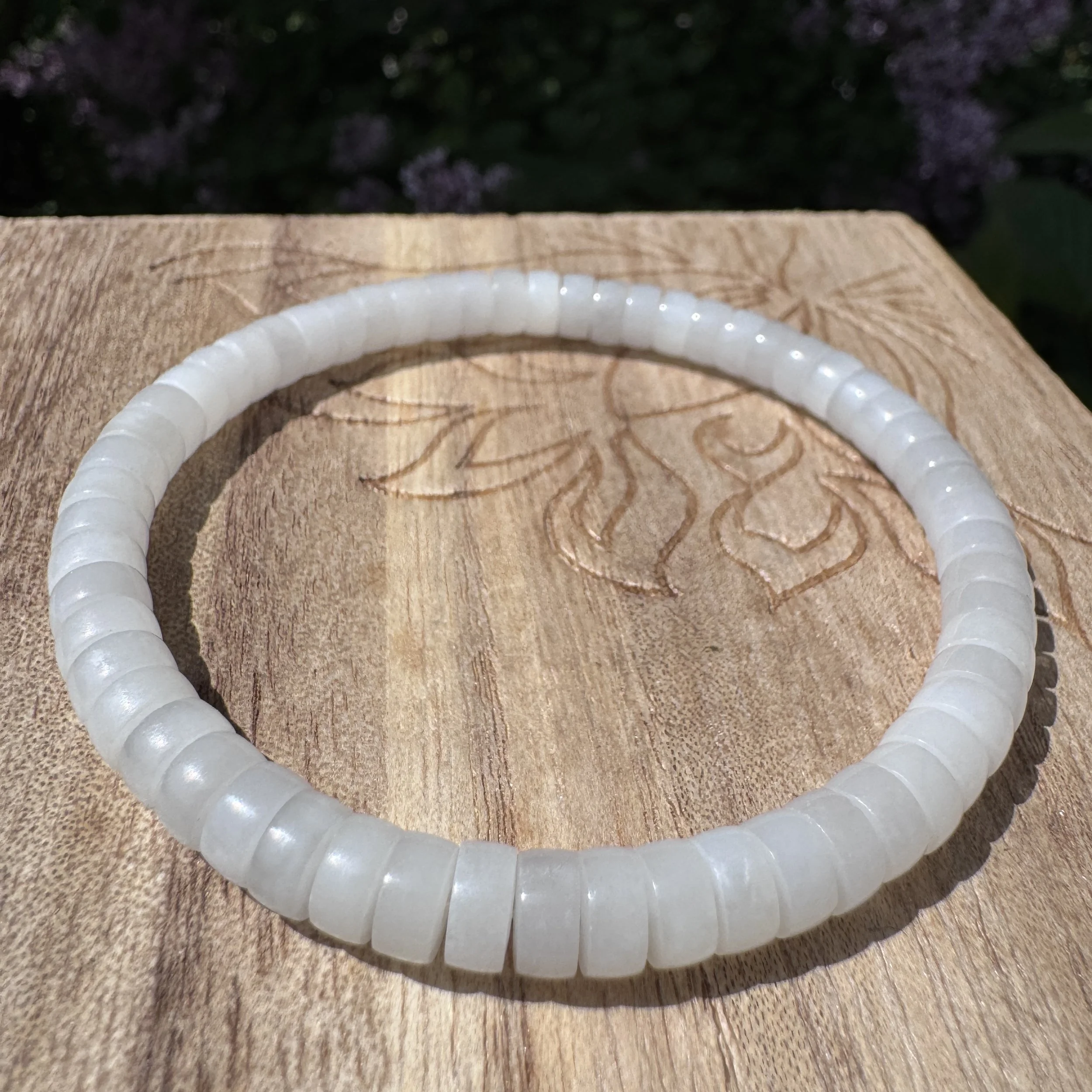 Genuine 100% natural untreated Hetian Mutton Fat White Nephrite Jade Abacus Bead (6mm)  Bracelet