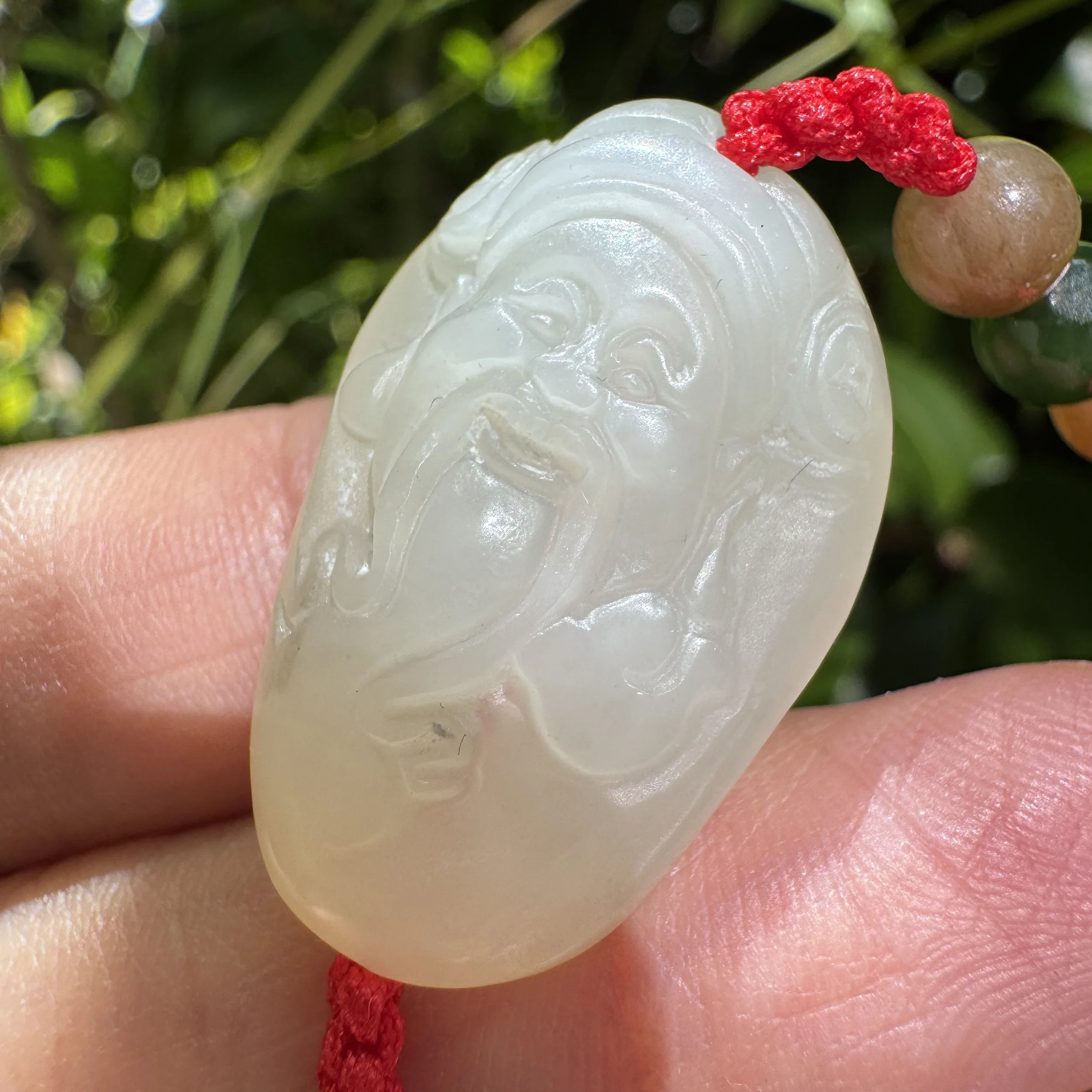Hand-Braided Feng Shui Bracelet with Hand carved Genuine Hetian White Nephrite Jade 财神爷 (Cai Shen Ye) Charm