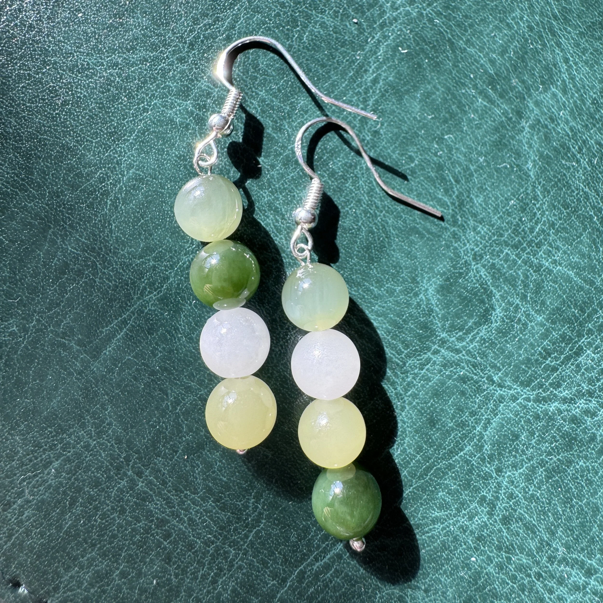 Jade earring-multi color High quality Hetian nephrite jade beads- sterling silver