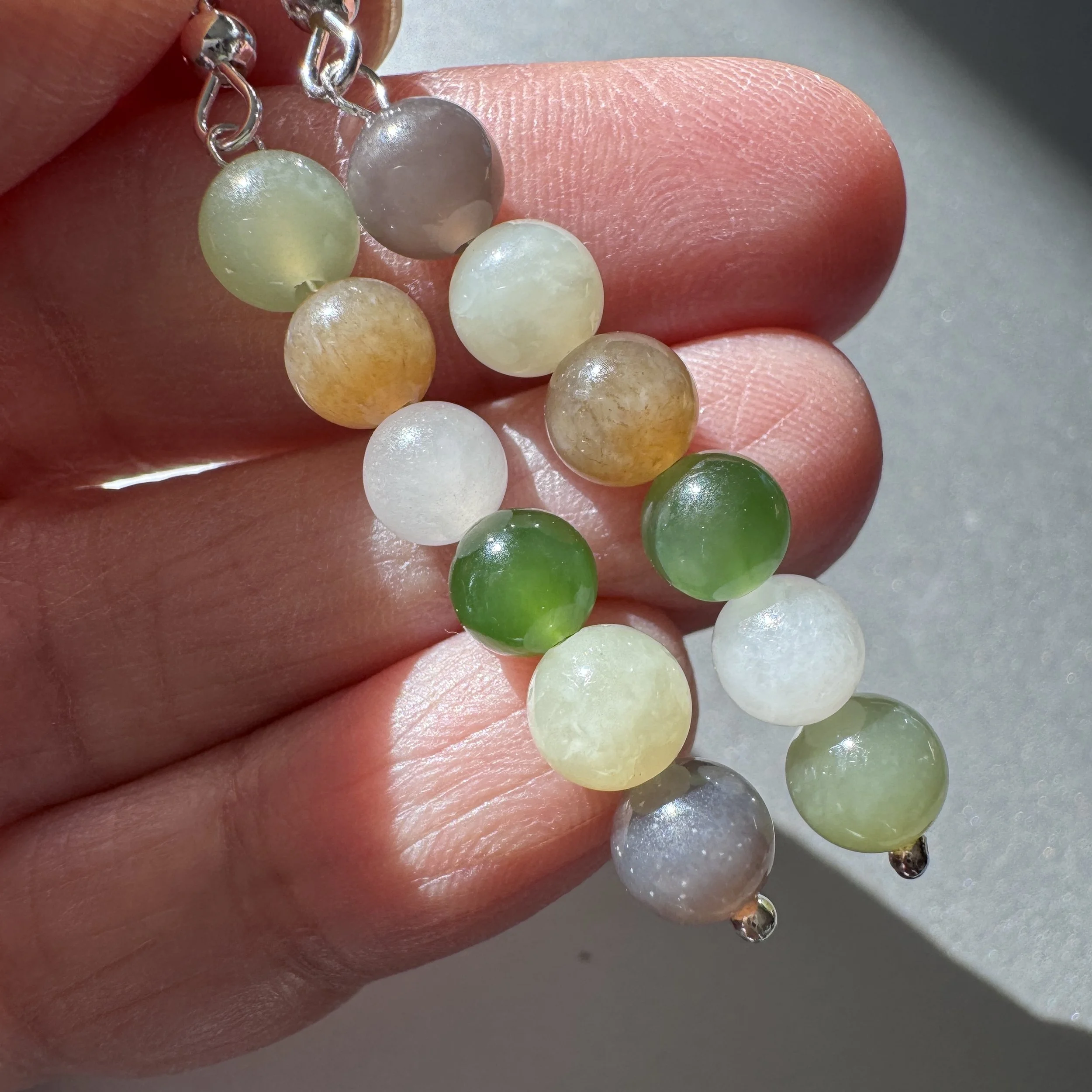 jade earrings-Multi color High quality Hetian nephrite jade beads - sterling silver